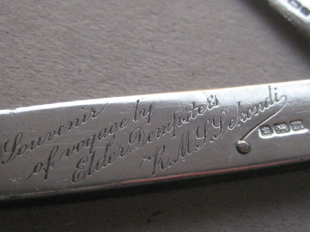 Rare Edwardian Elder Dempster Engraved All Silver Folding Fruit Knife