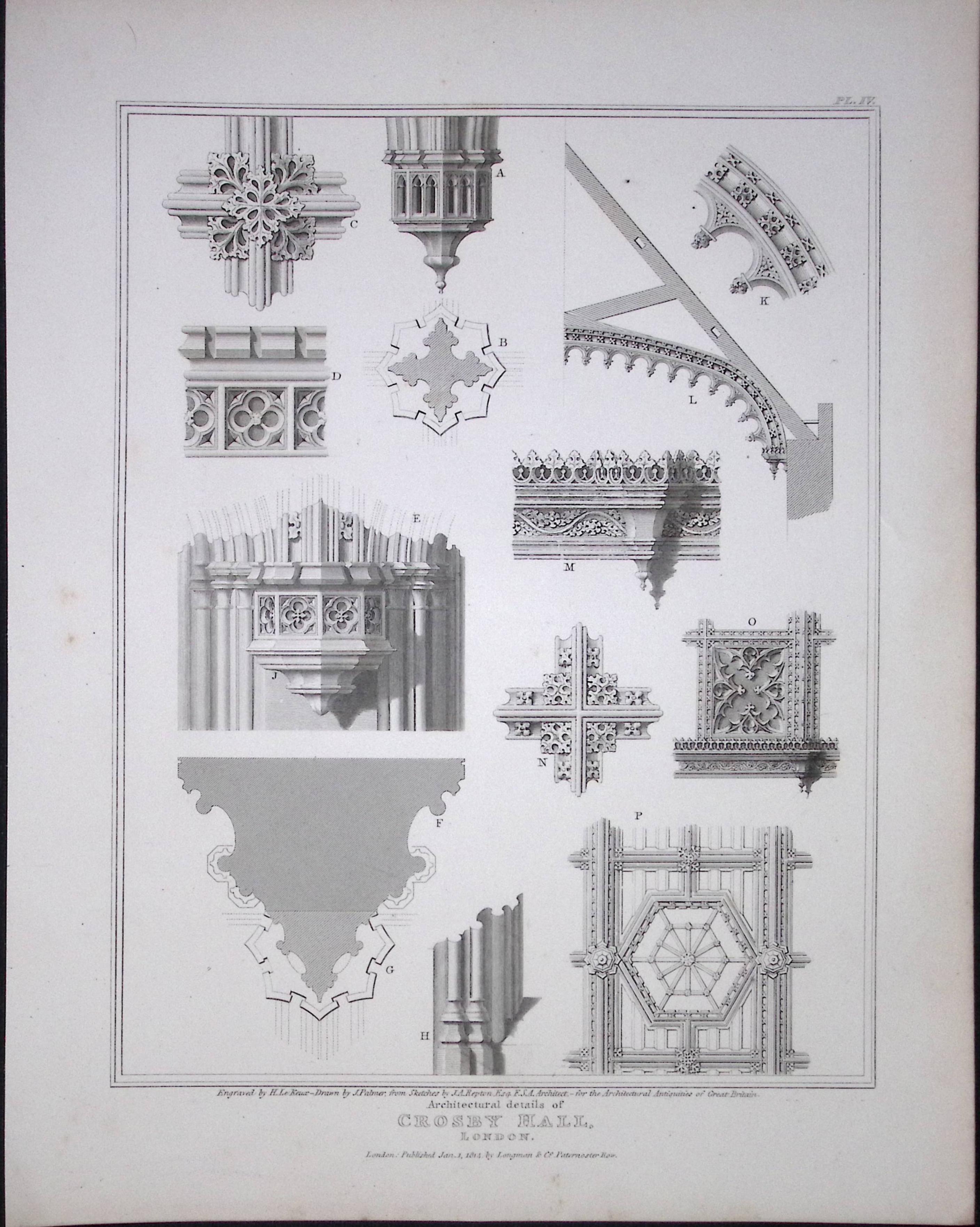 Crosby Hall City of London 190 Years-Old Rare John Britton Antique Steel Engraving-128