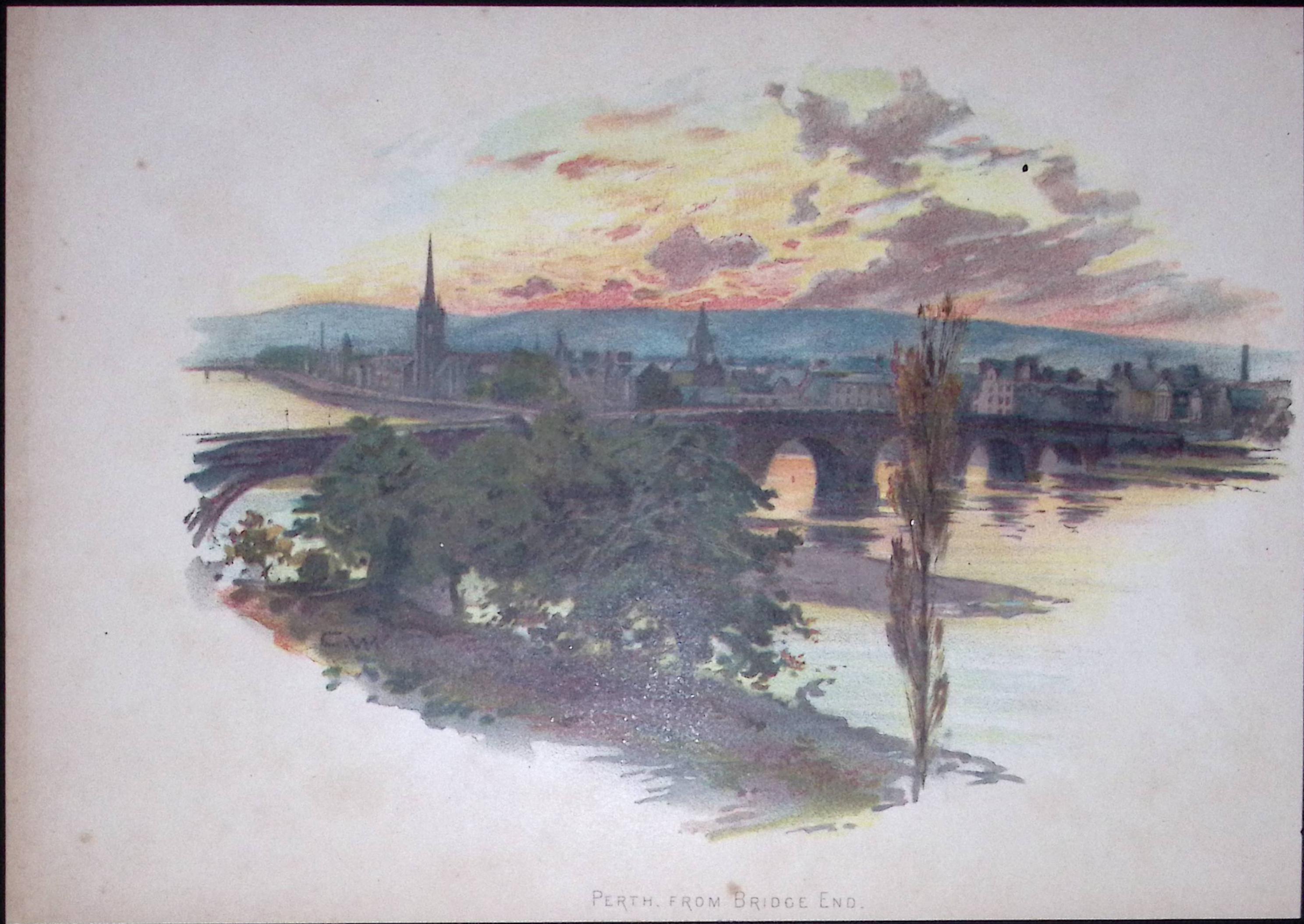 Perth From Bridge End Scotland Antique Chromolithograph 3-TR