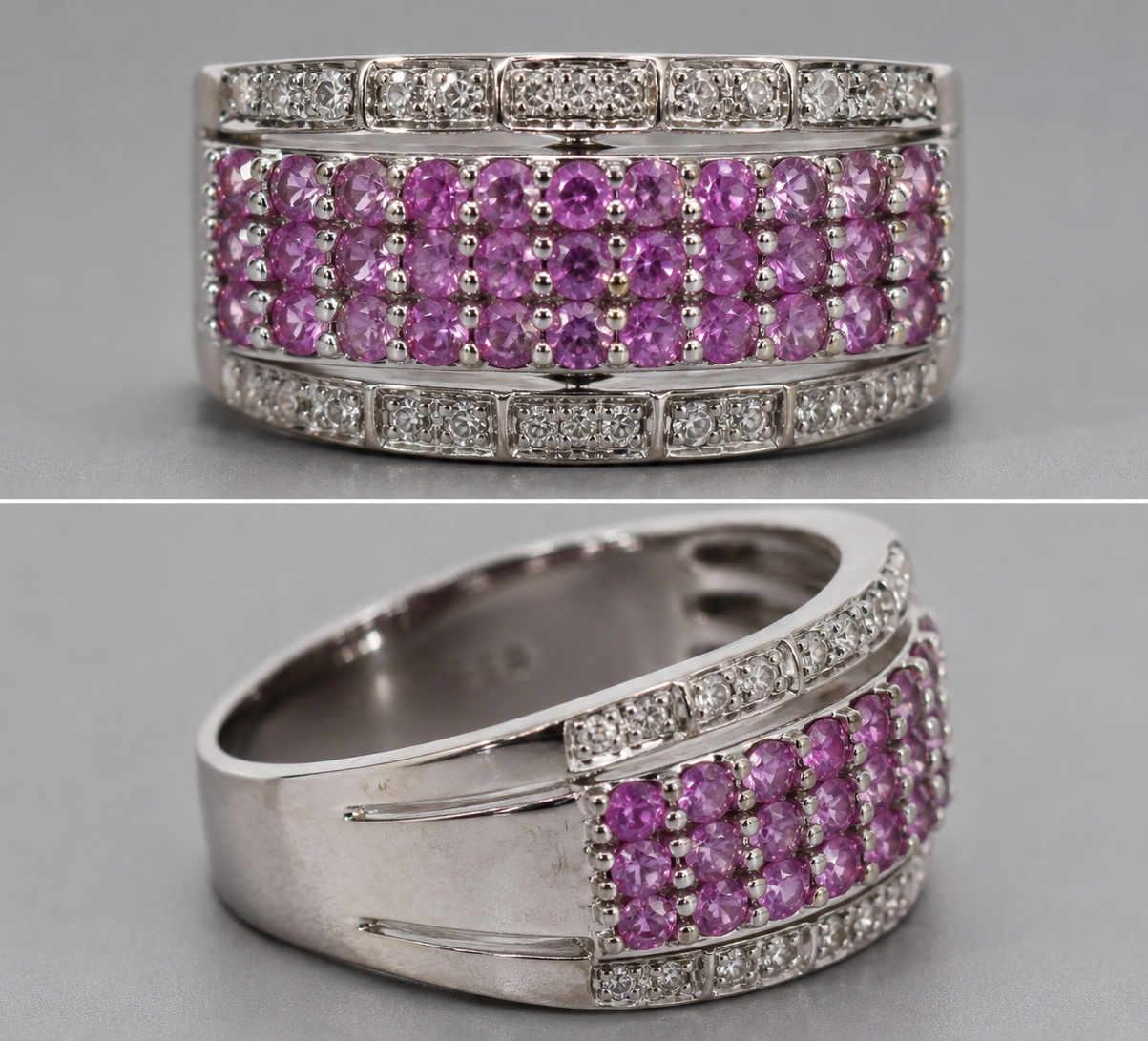 Pink Sapphire & Diamond 18ct White Gold Band Ring