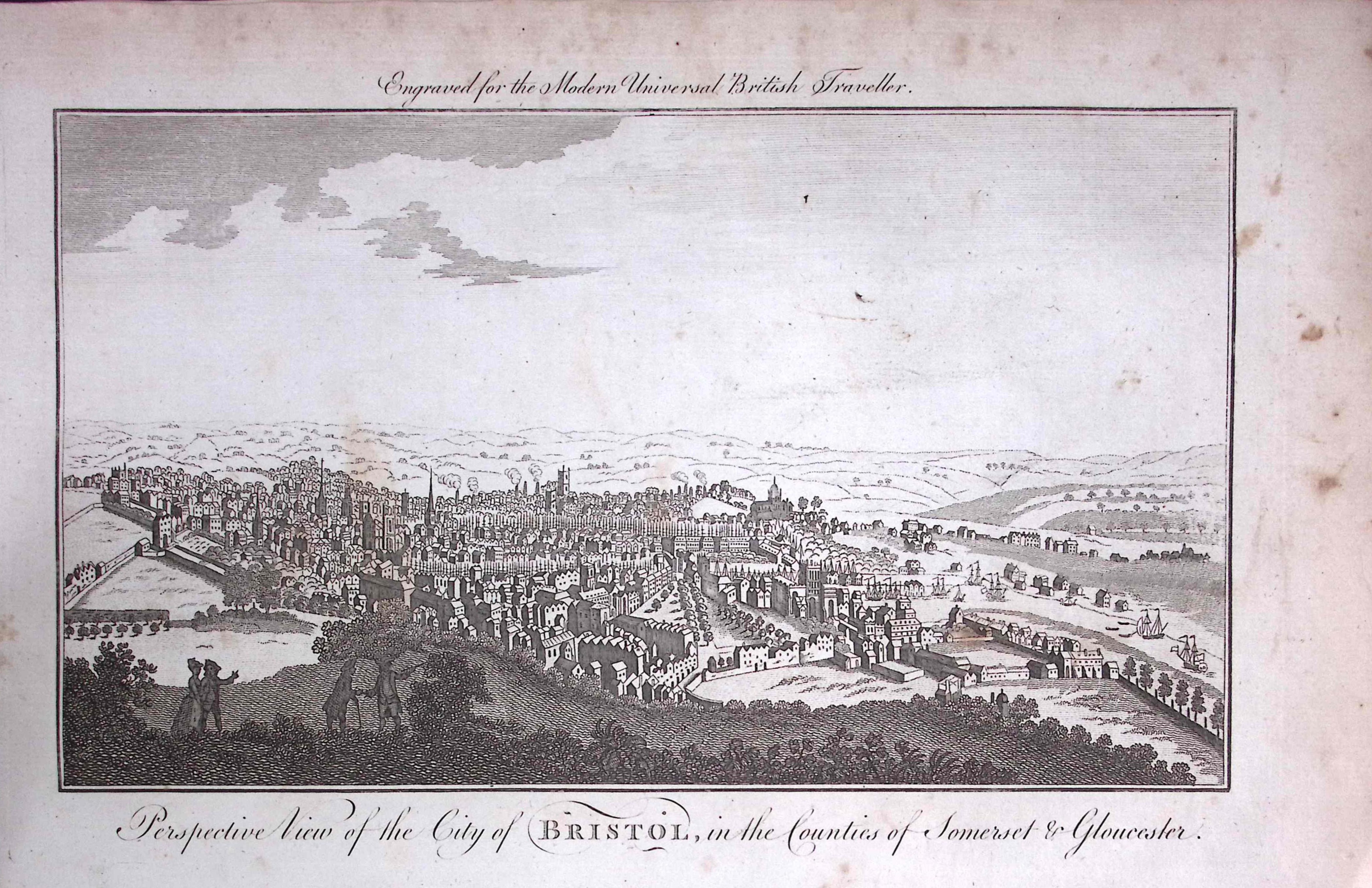 City of Bristol Rare Large 247-Year-Old Antique Copperplate Engraving-51-TR