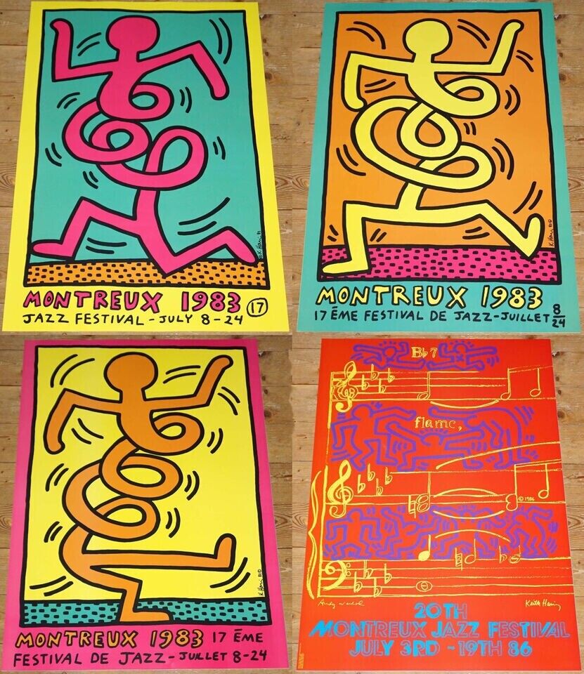 Set of Four Montreux Jazz Festival Posters - Keith Haring and Andy Warhol.