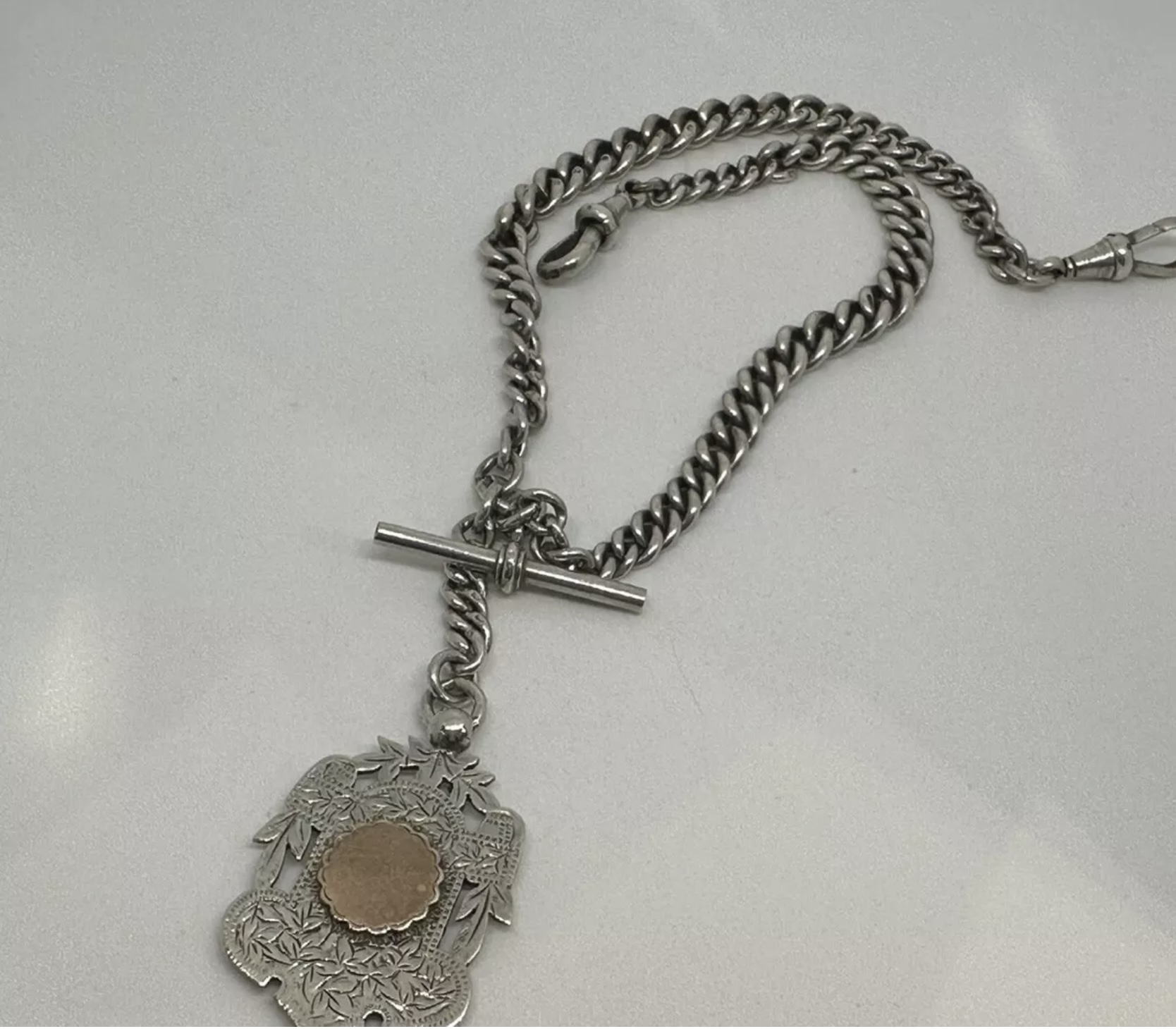 Antique Sterling Silver Double Albert Pocket Watch Chain 14.5”60.76g