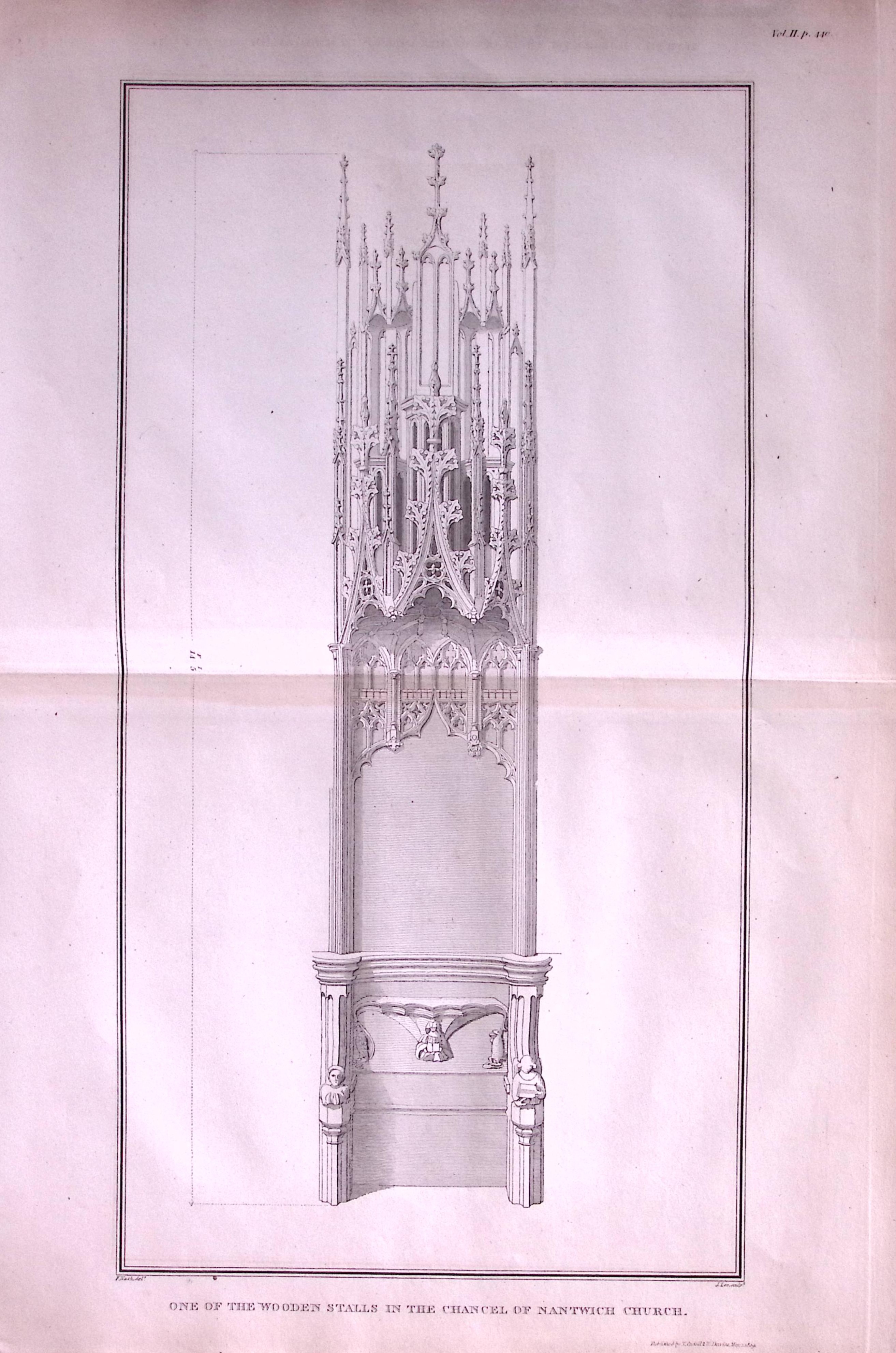The Chancel of Nantwich Church Antique 216-Year-Old Large Copperplate-29-TR