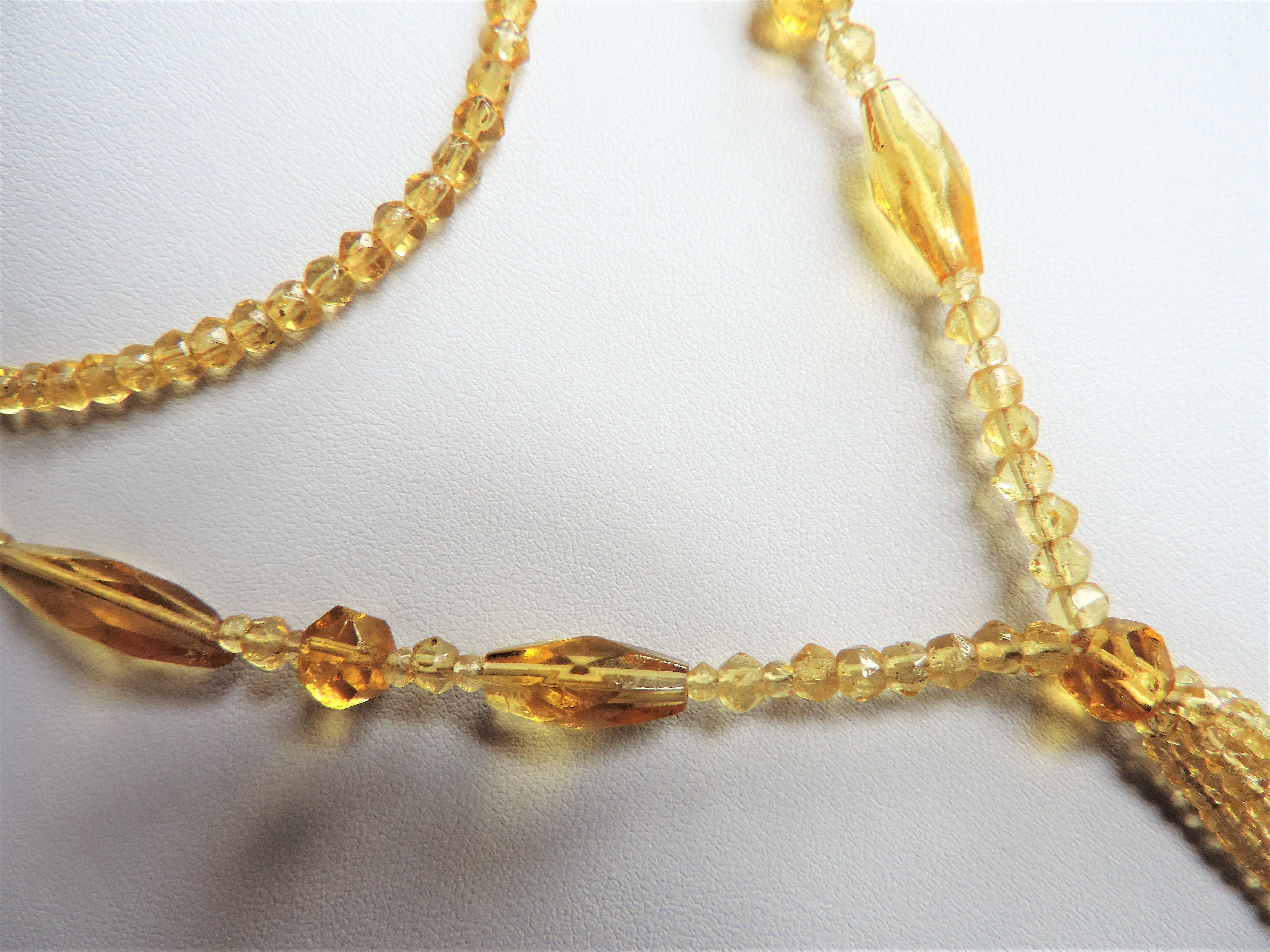 Antique Art Deco Gold Glass Bead Flapper Necklace with Tassle