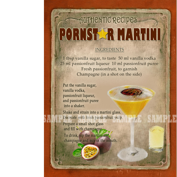 Pornstar Martini Cocktail Designed Recipe Metal SignCocktail Authentic Recipe Metal Sign Approx Size