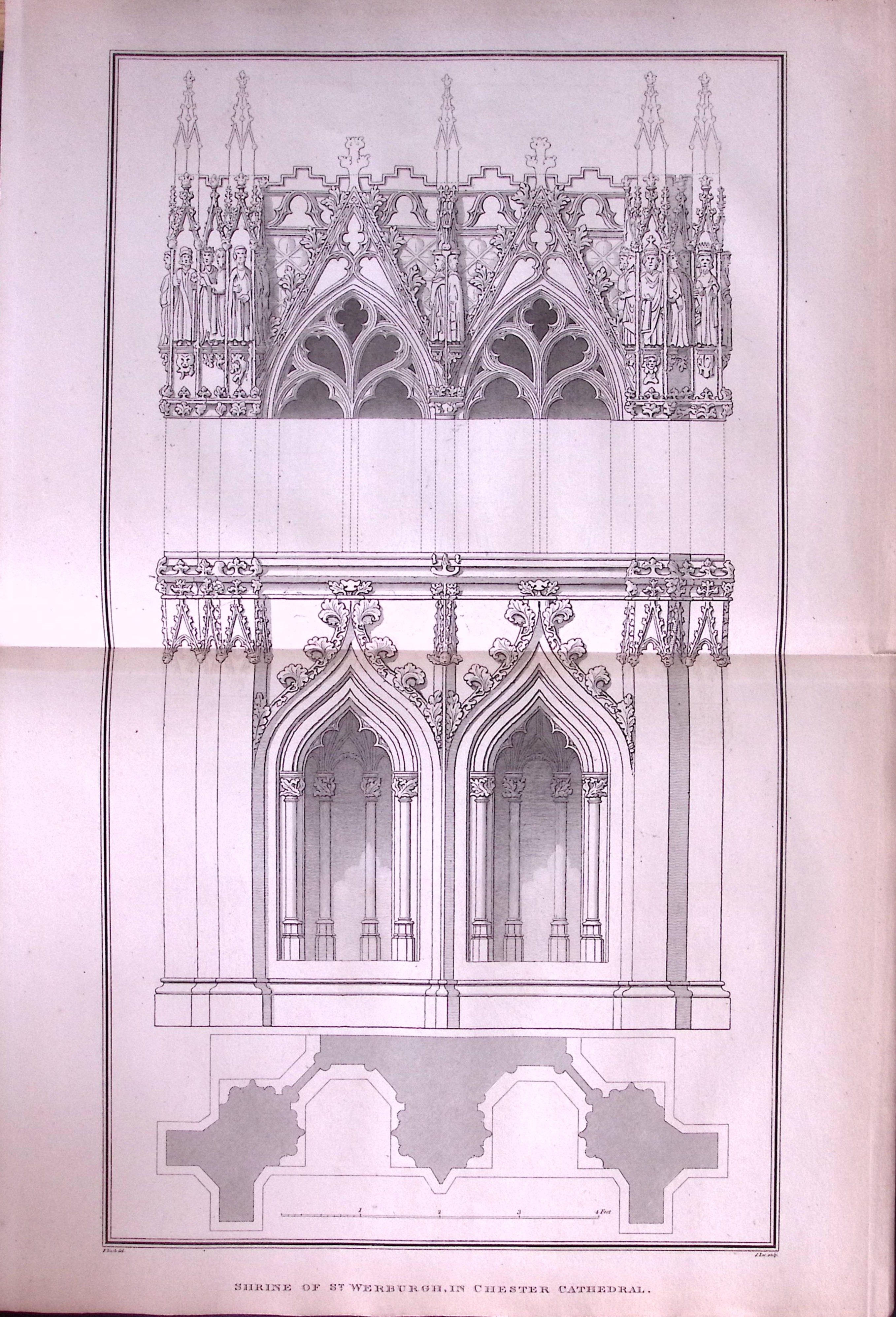 St Werburgh Shrine Chester Cathedral Antique 216-Year-Old Large Copperplate- 27-TR.