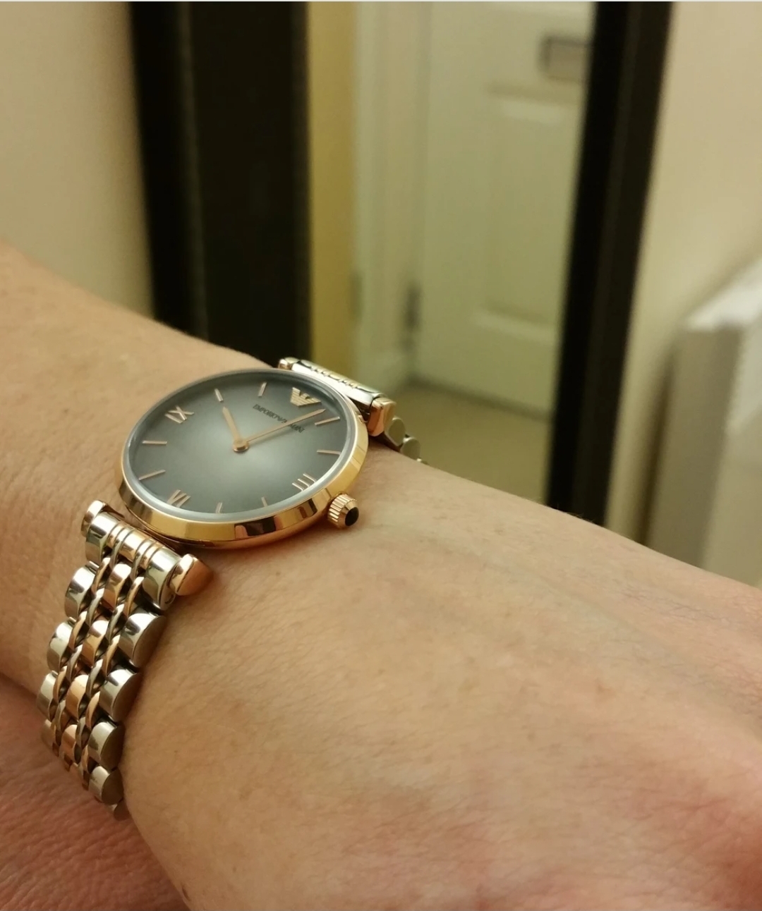 Emporio Armani AR1725 Ladies Gianni T-Bar Two Tone Bracelet Quartz Watch