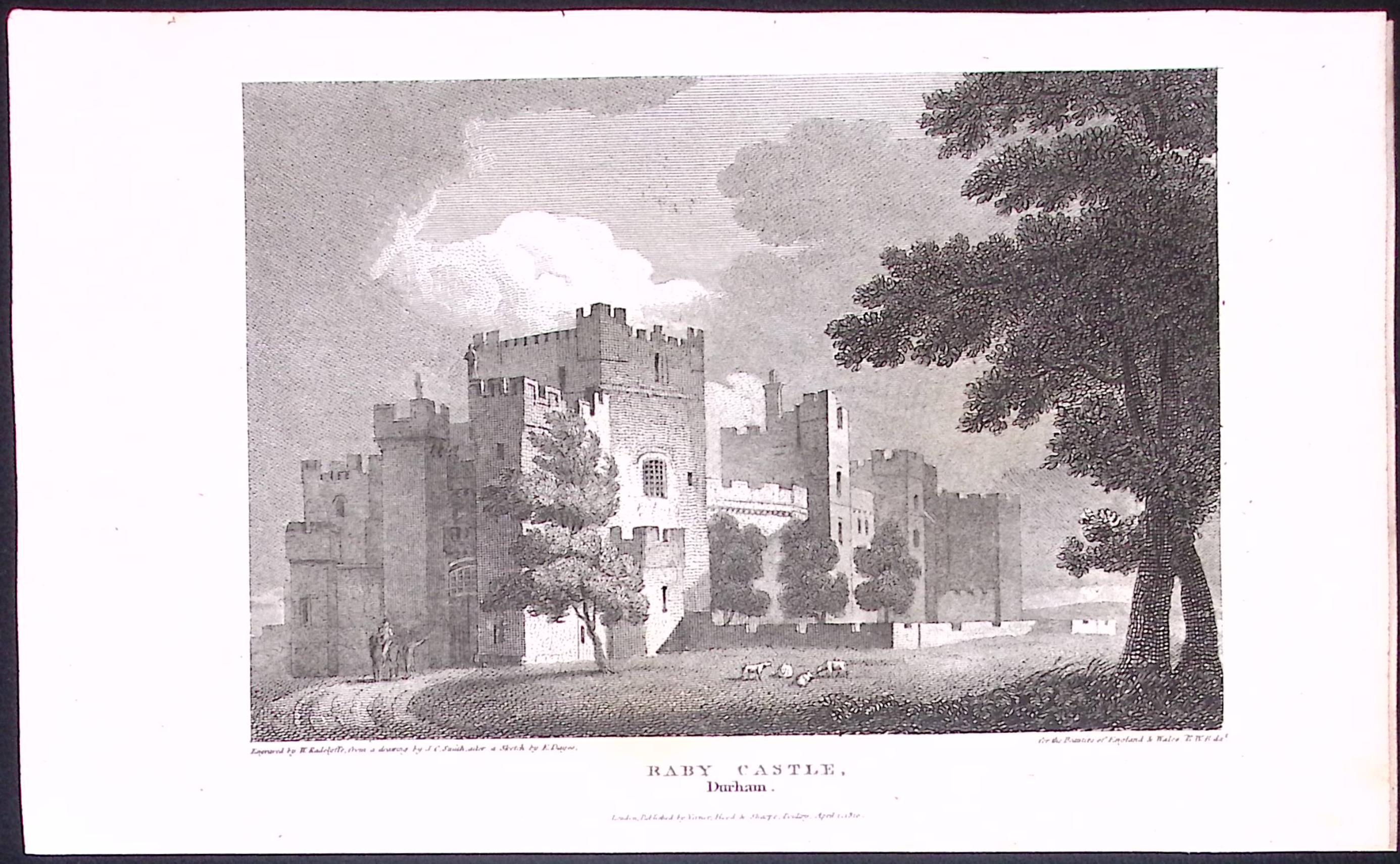 Durham Darlington Raby Castle Antique 223 Years-Old Steel-Engraving-149.
