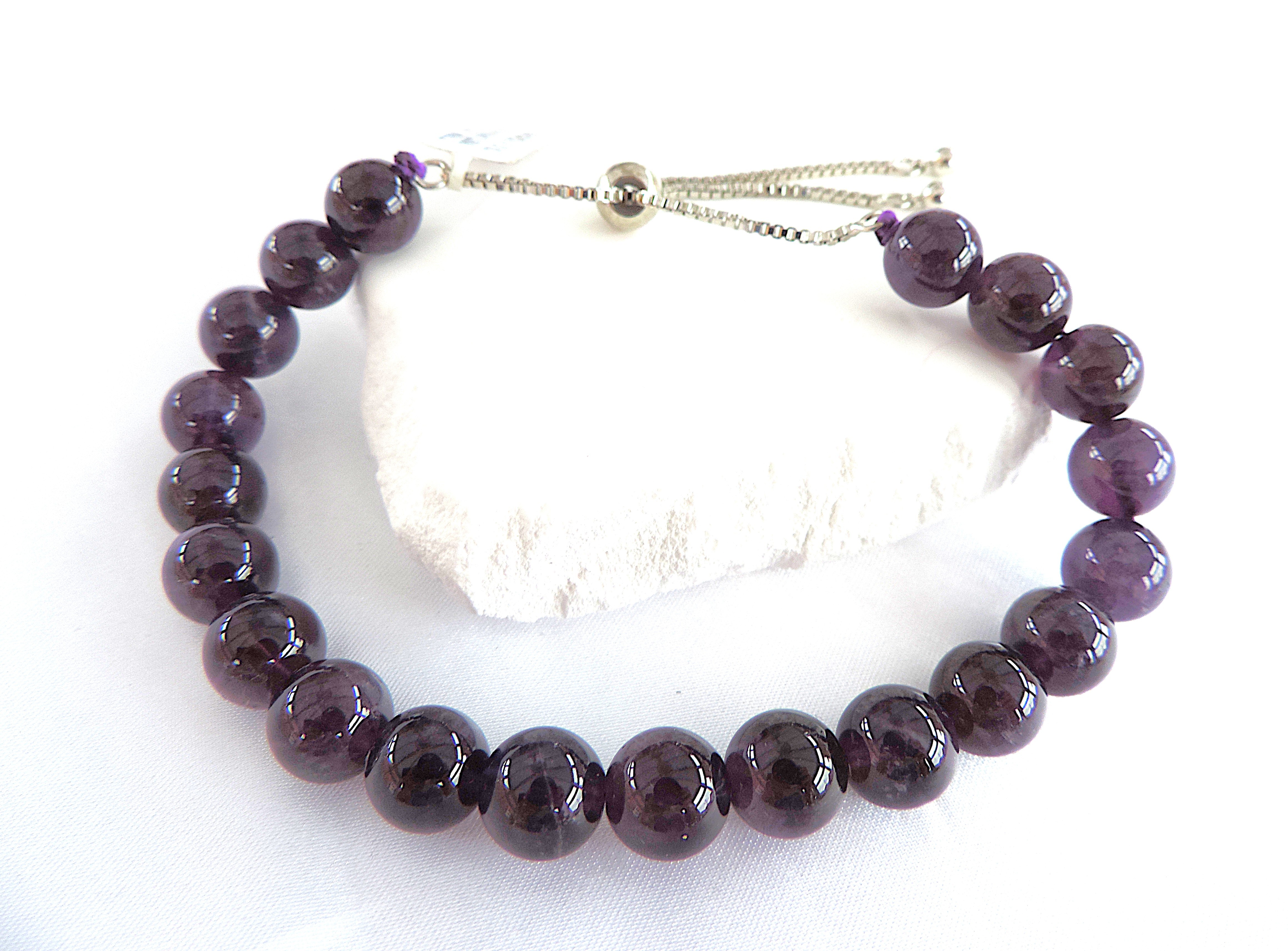 925 Silver Polished Amethyst Slider Bracelet & Earrings  'New'