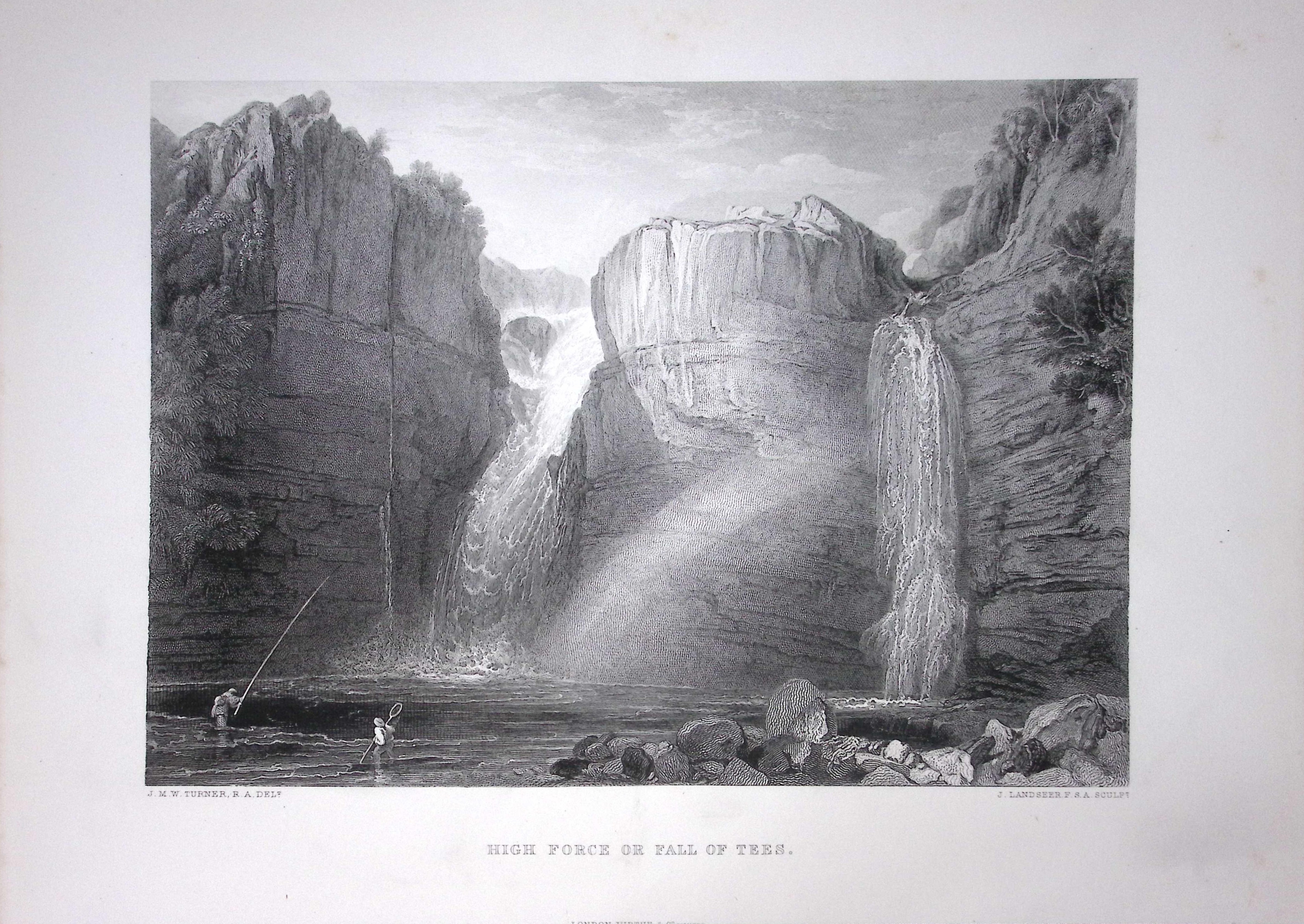 J.M.W Turner High Force of Fall of Tees Yorkshire Antique Steel Engraving-101-TR