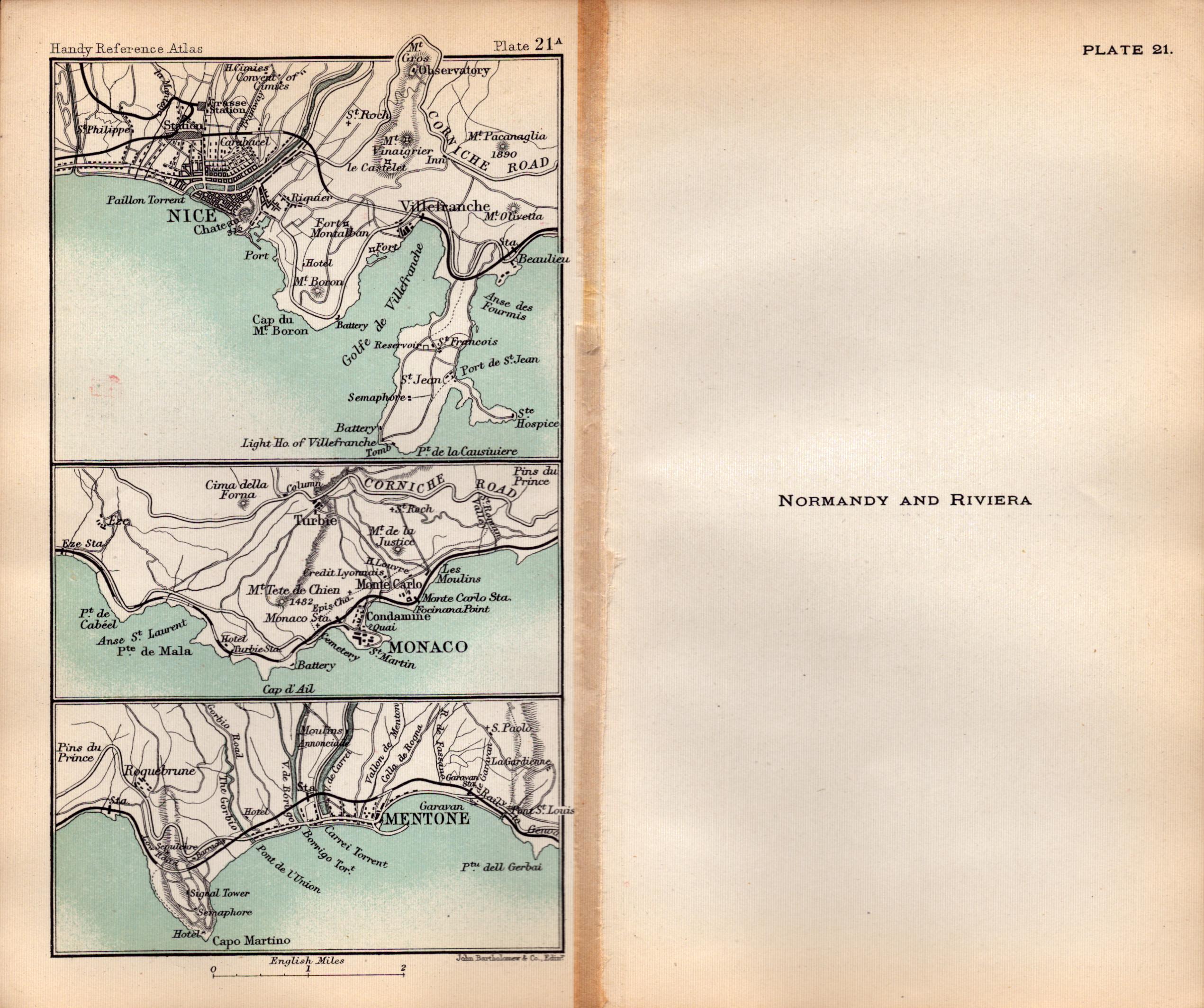 Normandy & the Riviera Double Sided Antique 1896 Map.