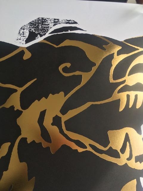 Faile (b 1975 & 76) Alsatian ‘Black/Gold’ Embossed Screen Print On Paper Signed, Limited Edition 23