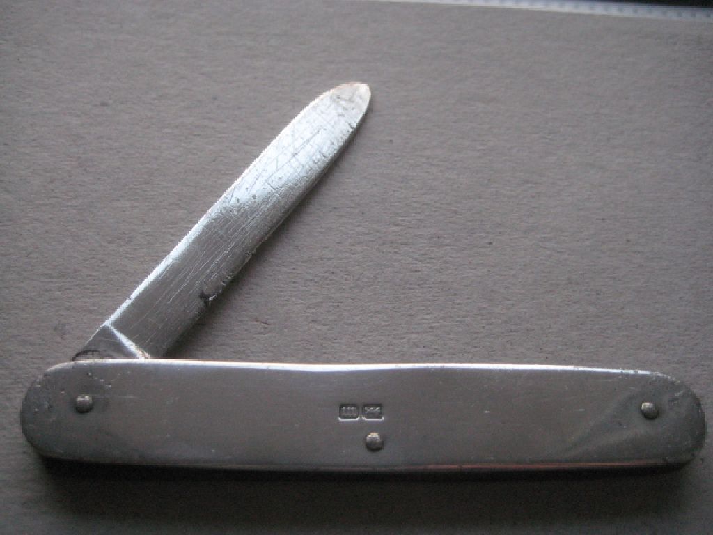 Rare Edwardian Elder Dempster Engraved All Silver Folding Fruit Knife