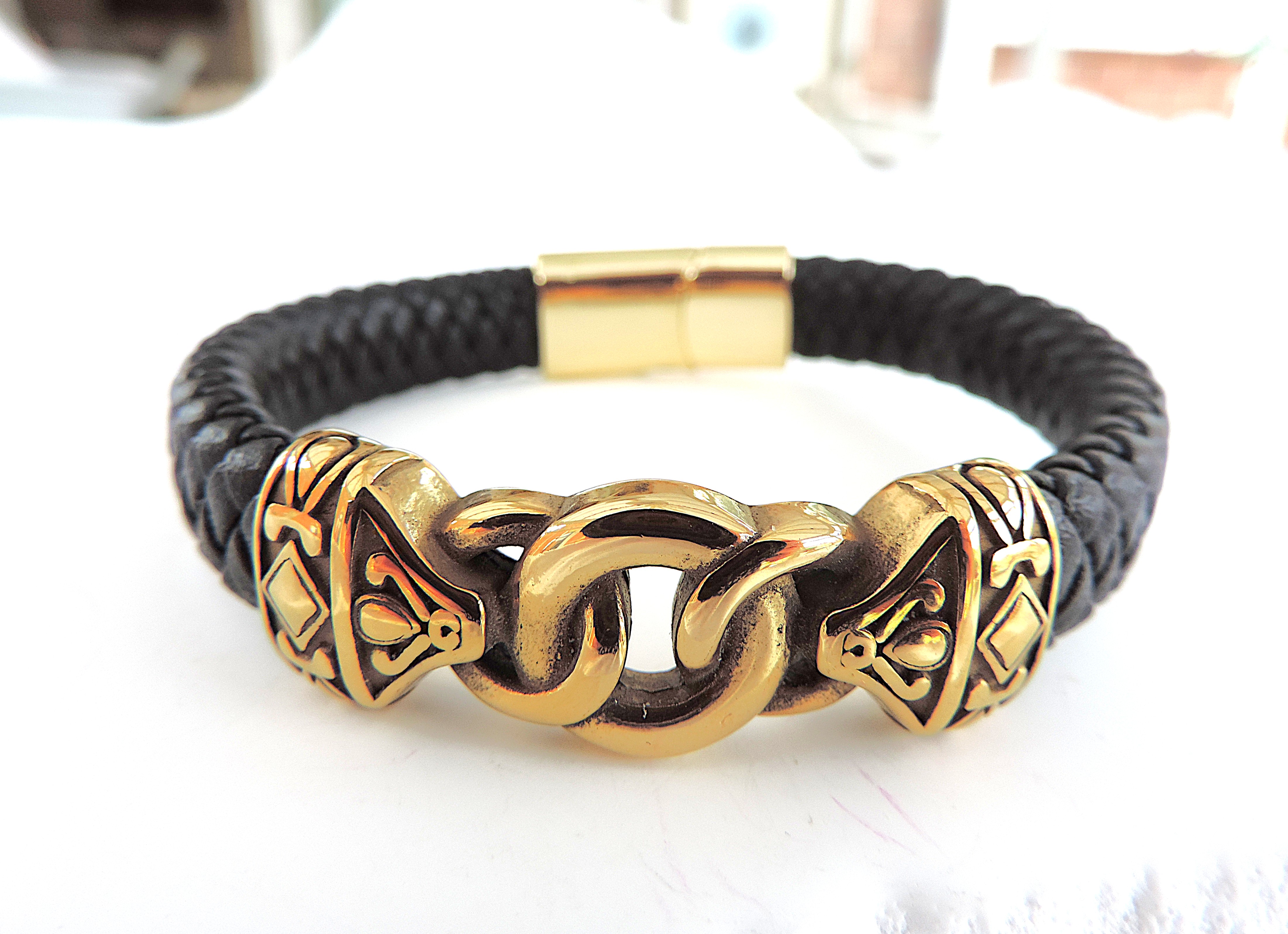 Aethon Black Leather Norse Bracelet