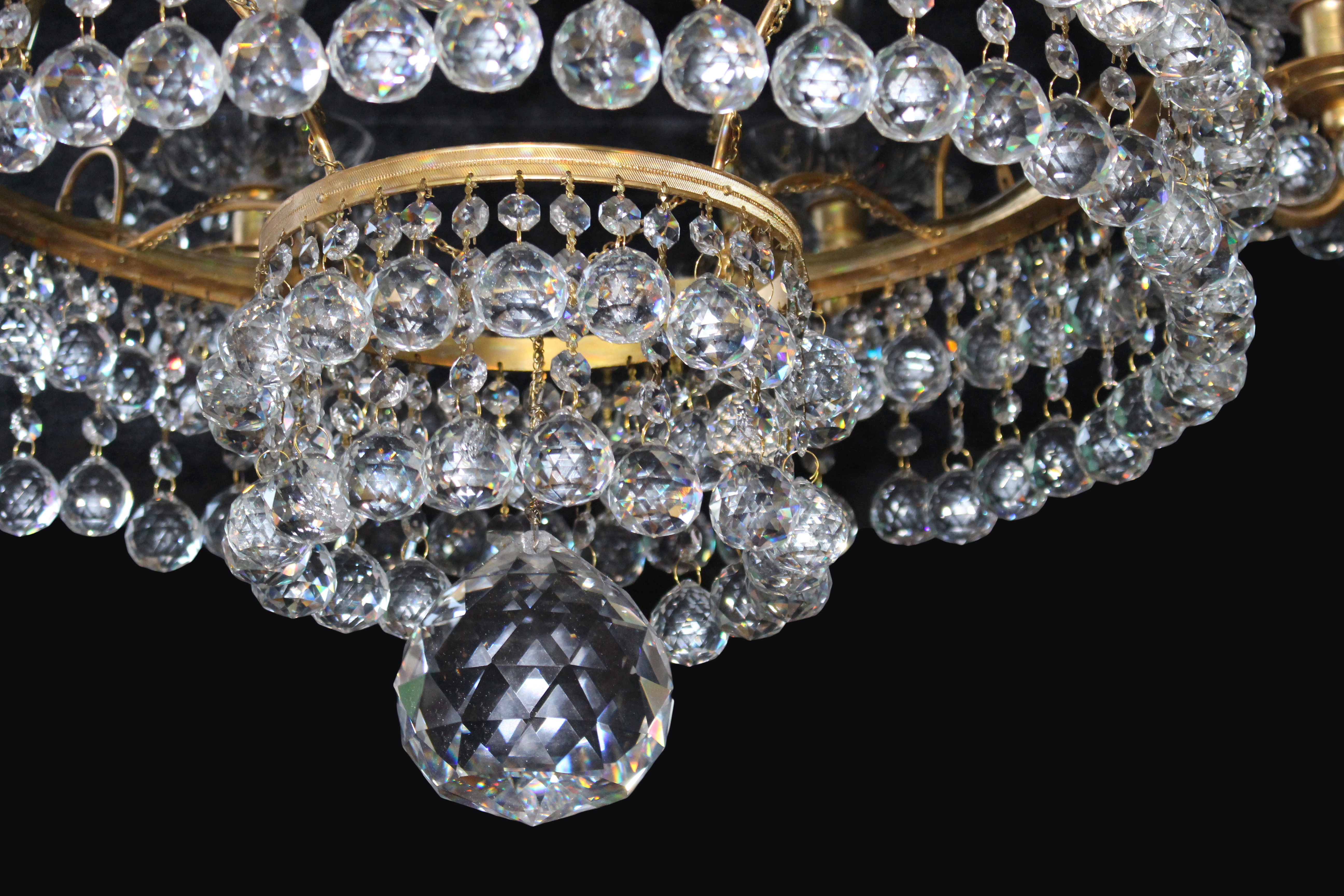 Large Empire Style Crystal and Ormolu Eight Light Chandelier
