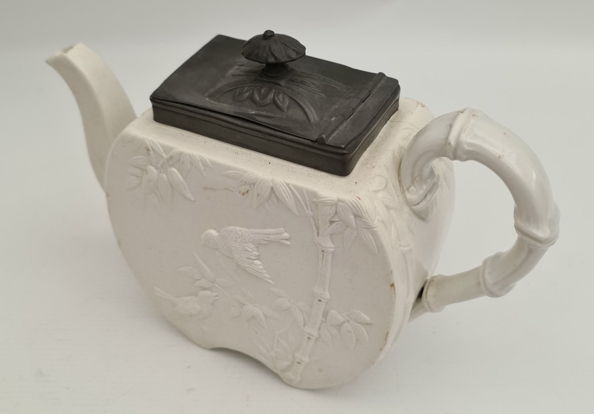 Antique White Stone Ware Chinoiserie Copeland Tea Pot Chinese c1874