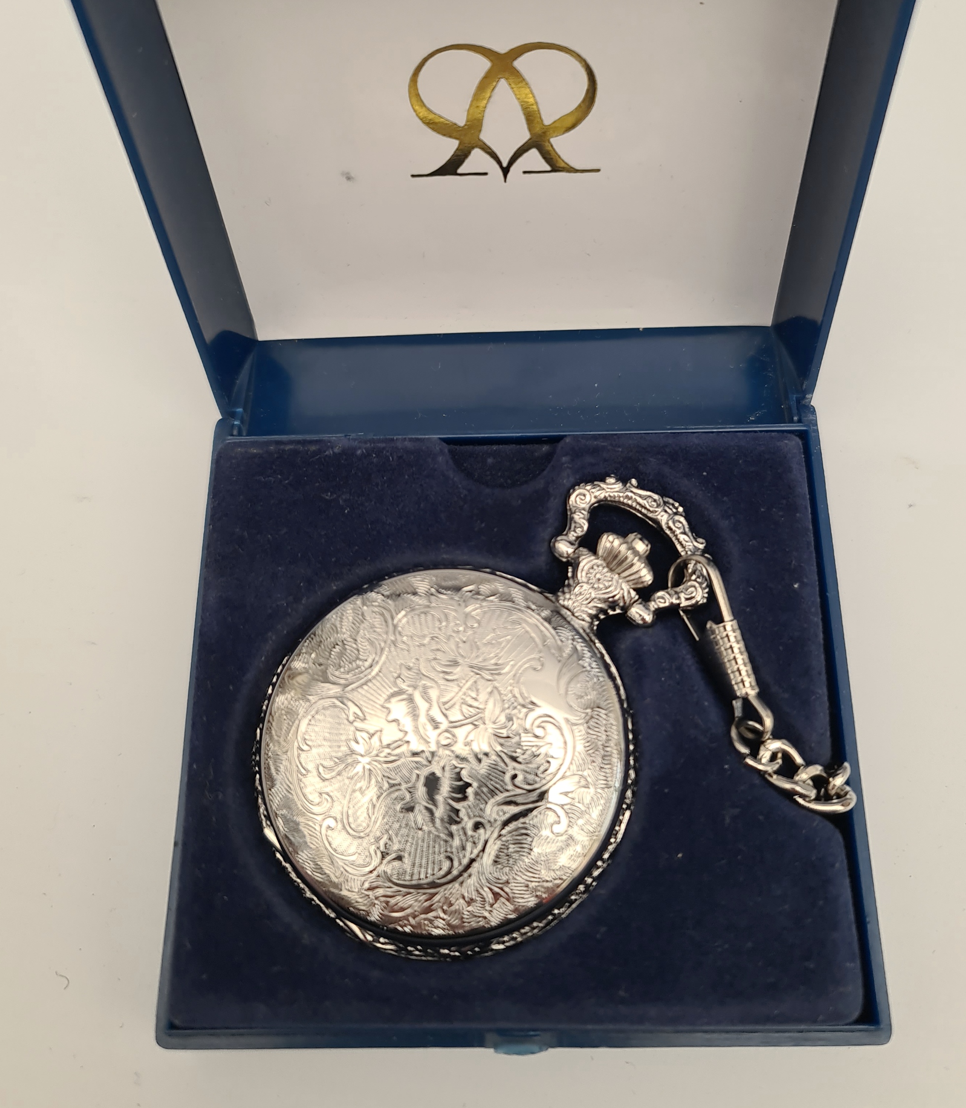 Fob Watch Silver Coloured Quartz With Fob Chain