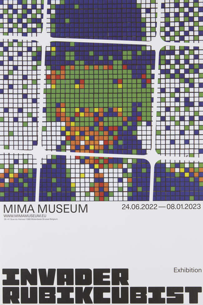 Invader (b. 1969-) Rubikcubist Poster 4 Rubik, Magritte  A Mima Exhibition Poster, 2022