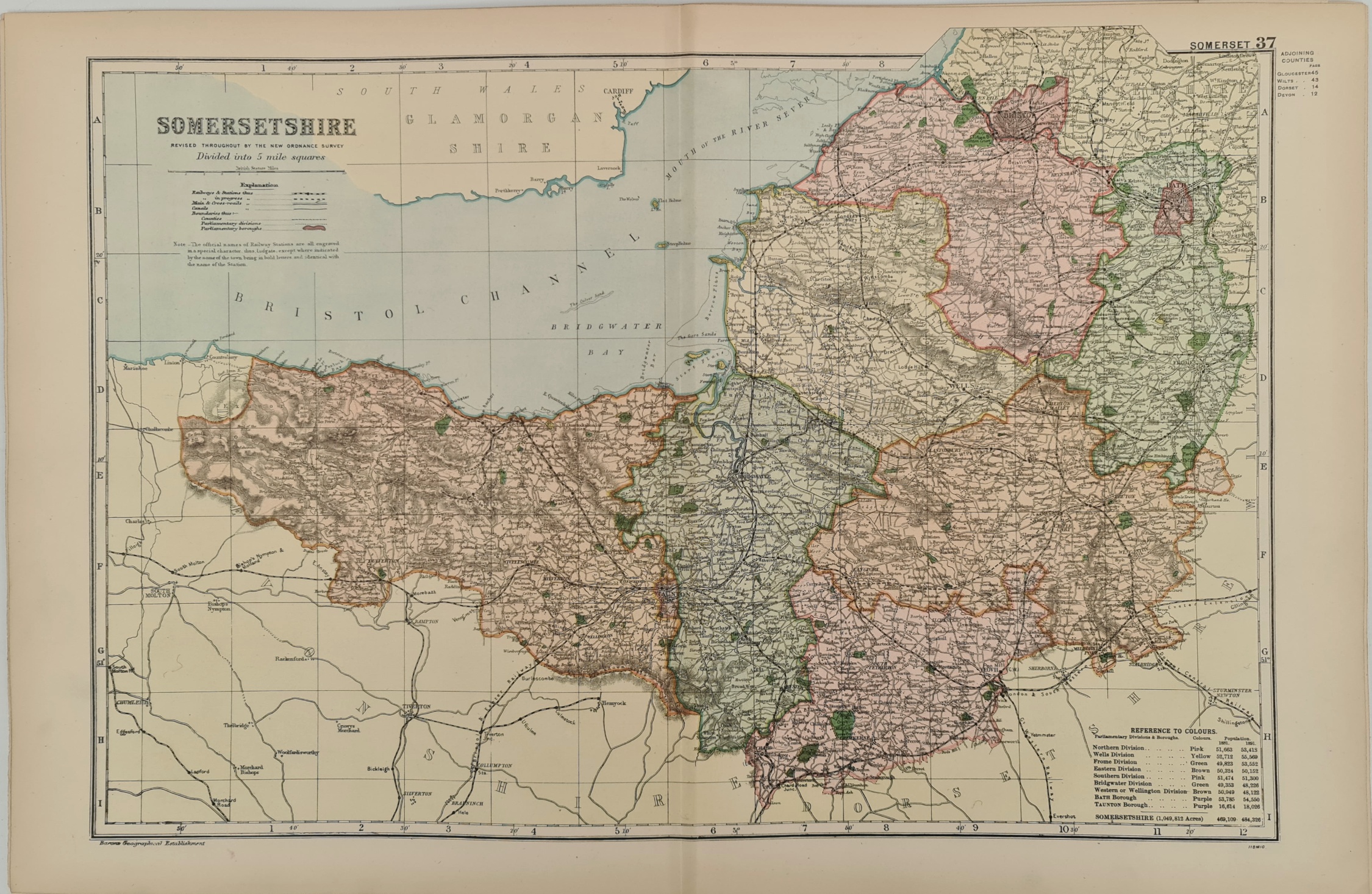 Antique Map 1899 G. W Bacon & Co . Somerset Not Framed. Measures 35cm by 53cm