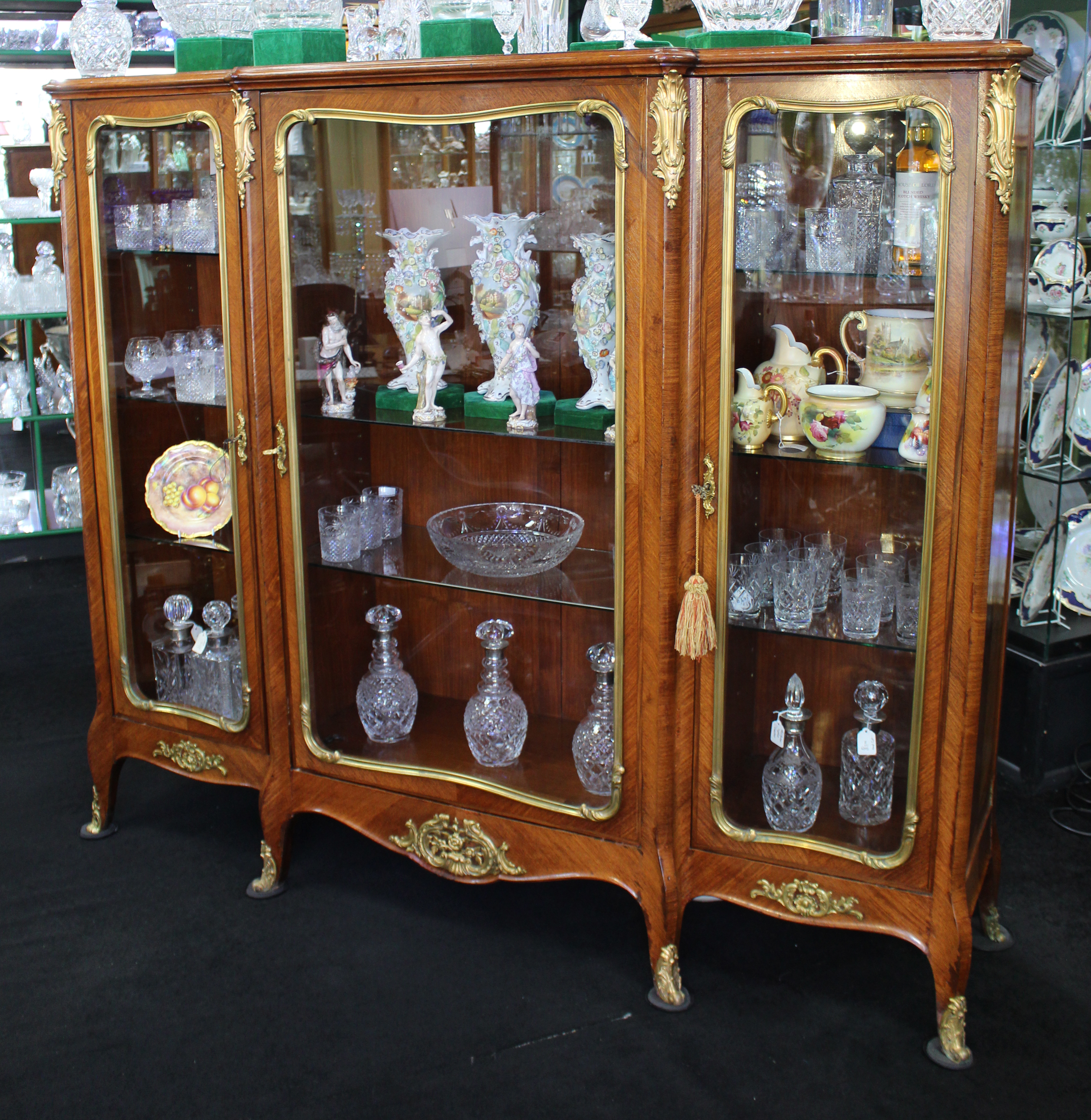 Fine Large Antique French Kingwood & Ormolu Mounted Vitrine Display Cabinet