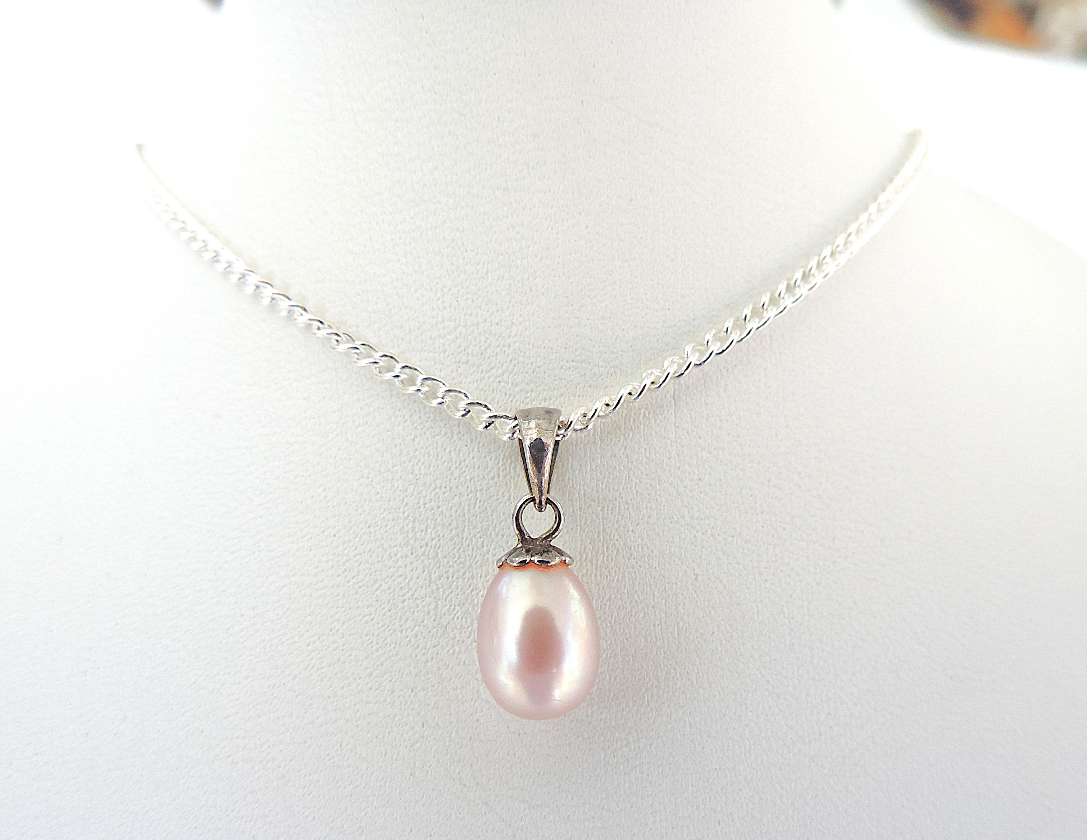 925 Silver Cultured Pearl Pendant Necklace 'New'