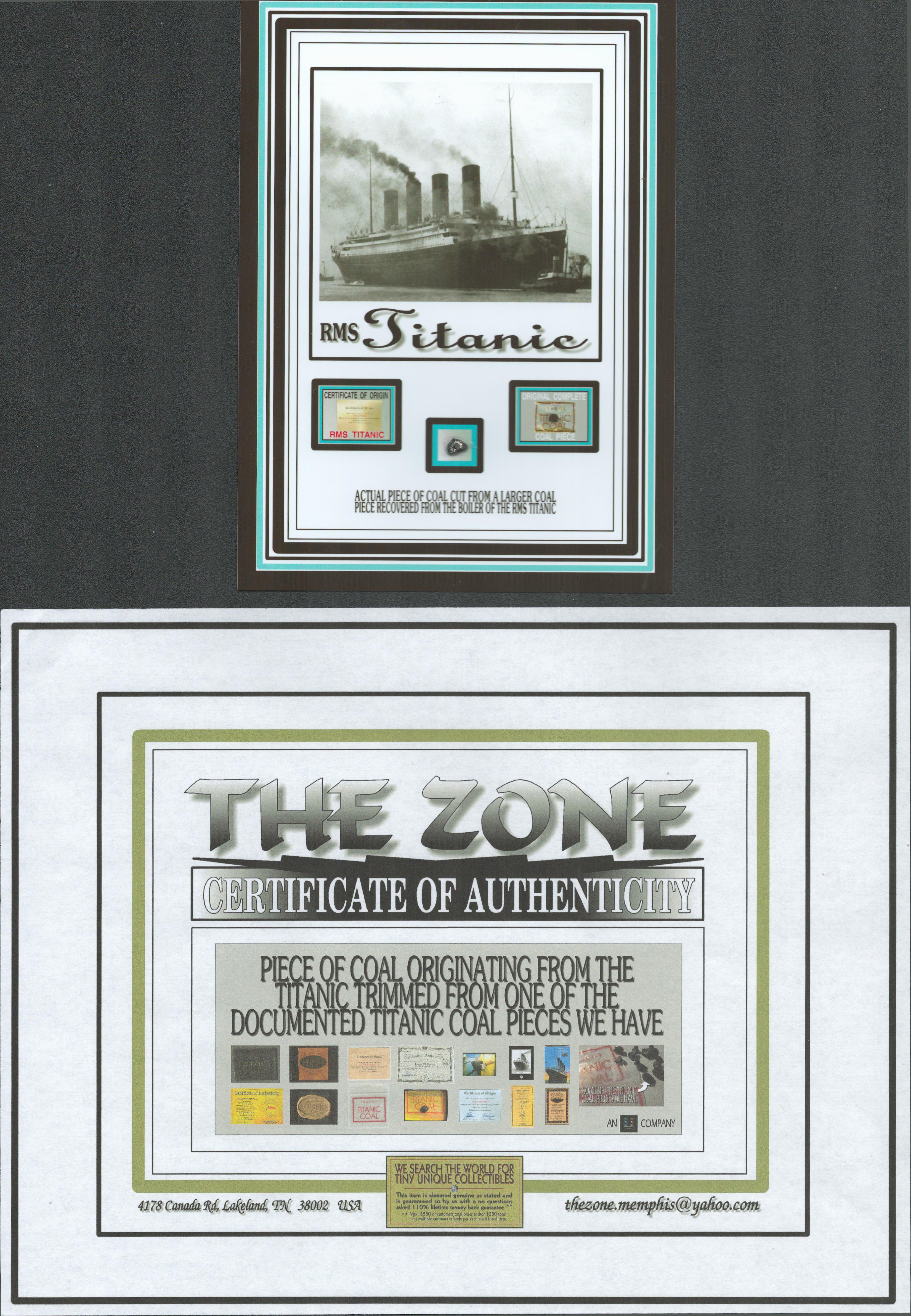 Authentic Piece Of Recovered Coal From The Titanic Actual Relic ArtifactAuthentic Piece Of Recovered