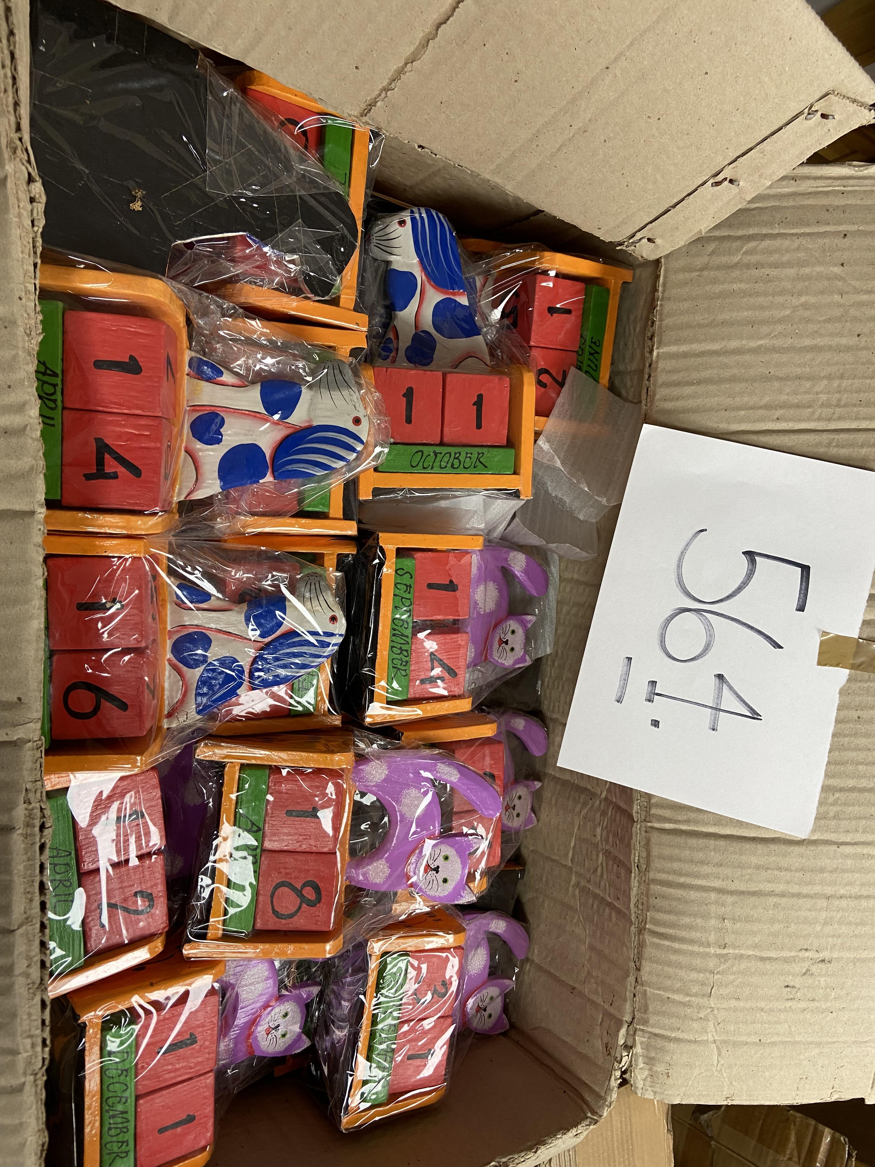 Box of wooden cat and dog calendars