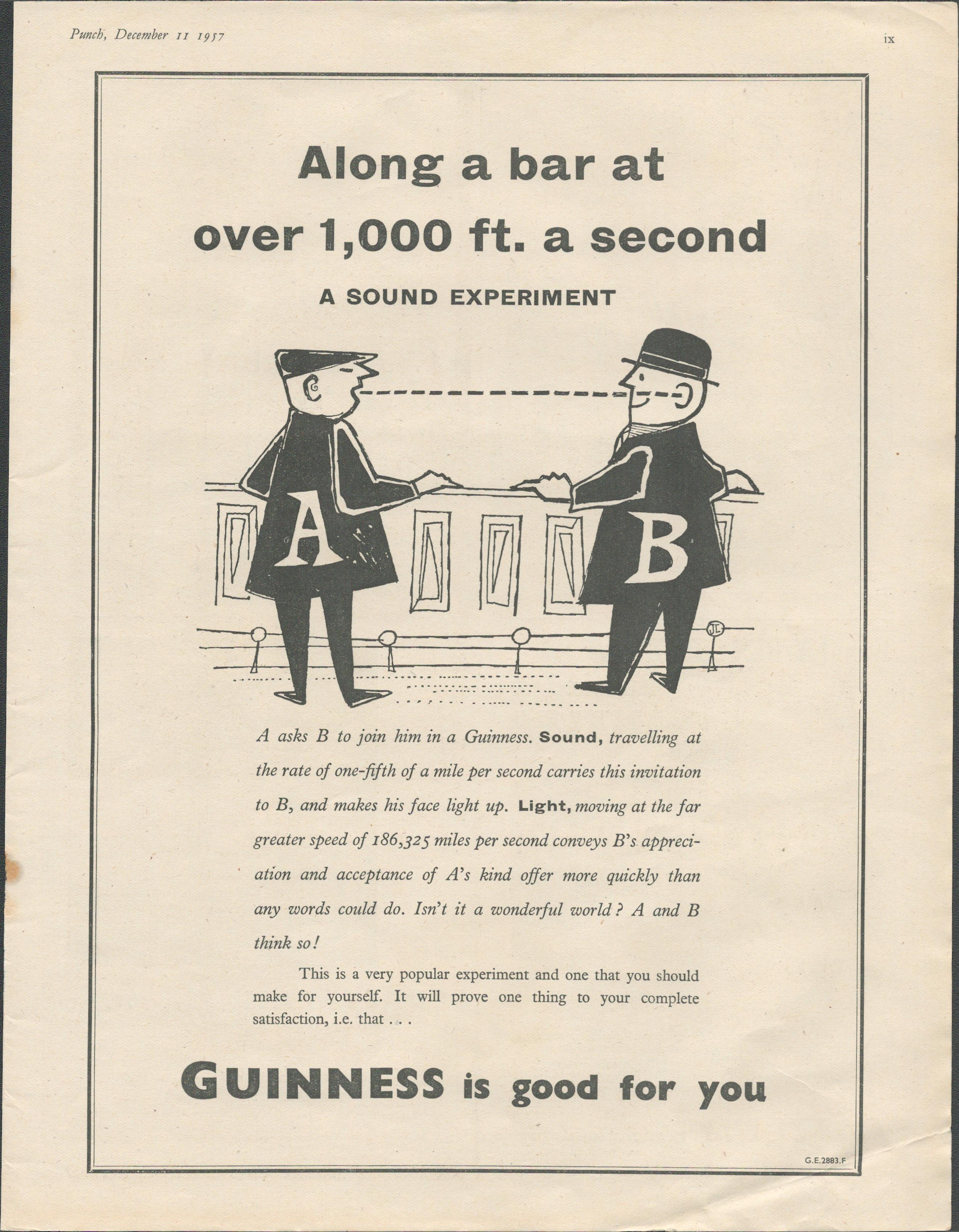 Guinness 1957 Original Print "Along A Bar-G.E. 2833.F"This Print Is Over 60 Years Old And Is Not A