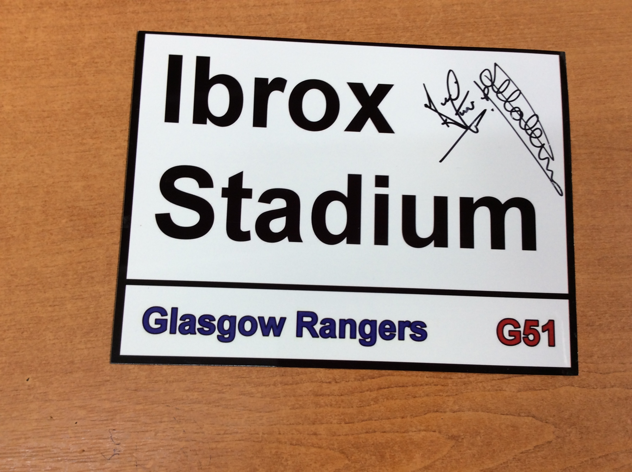 Ally Mccoist & Mark Hately Signed Glasgow Rangers Street Sign Plaque