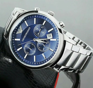 Emporio Armani AR2448 Men's Blue Dial Silver Bracelet Chronograph Watch