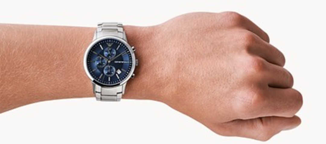 Emporio Armani AR11164 Men's Blue Dial Silver Bracelet Chronograph Watch