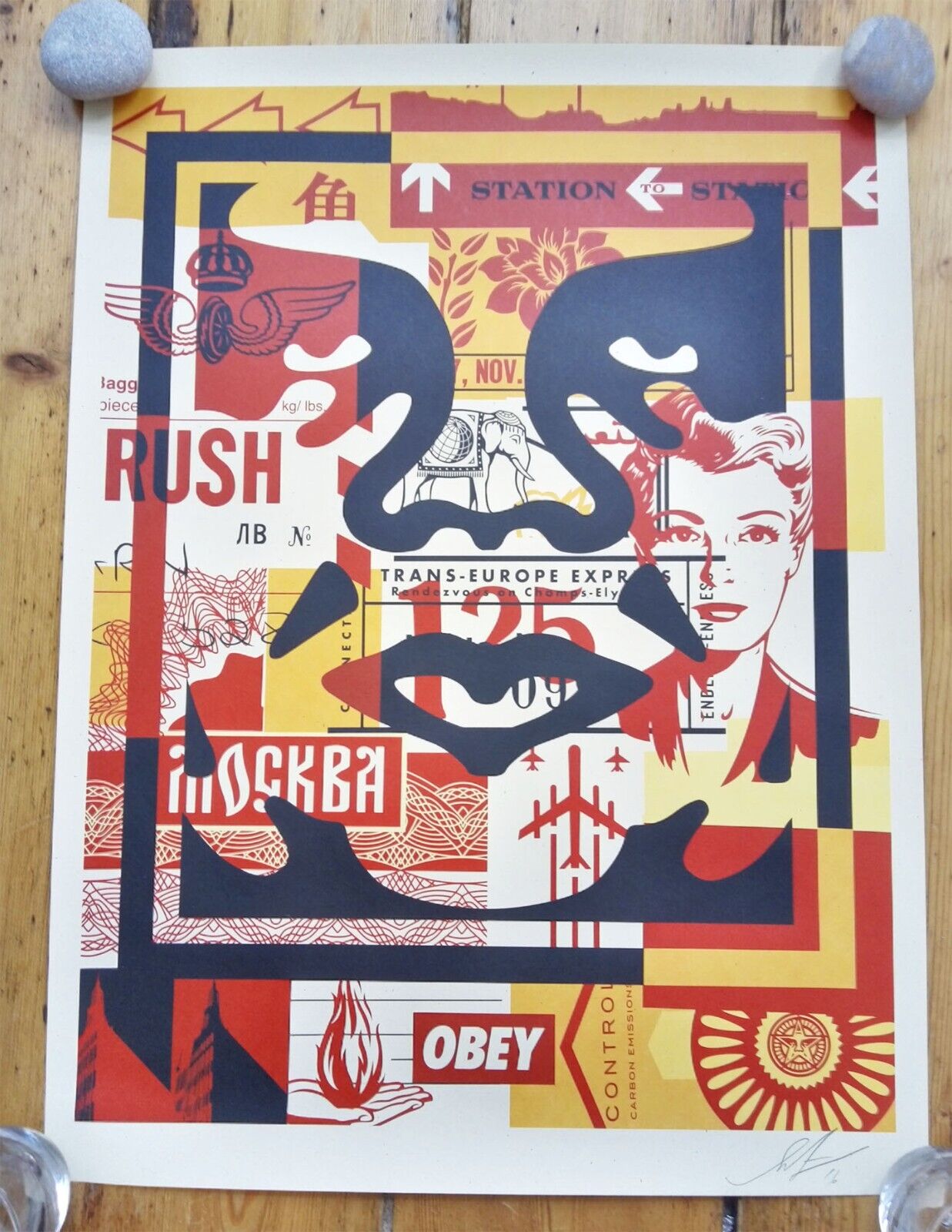 Shepard Fairey (b 1970) Middle Andre Face Collage Signed 2020, Obey Giant. Street/Urban/Graffiti Art