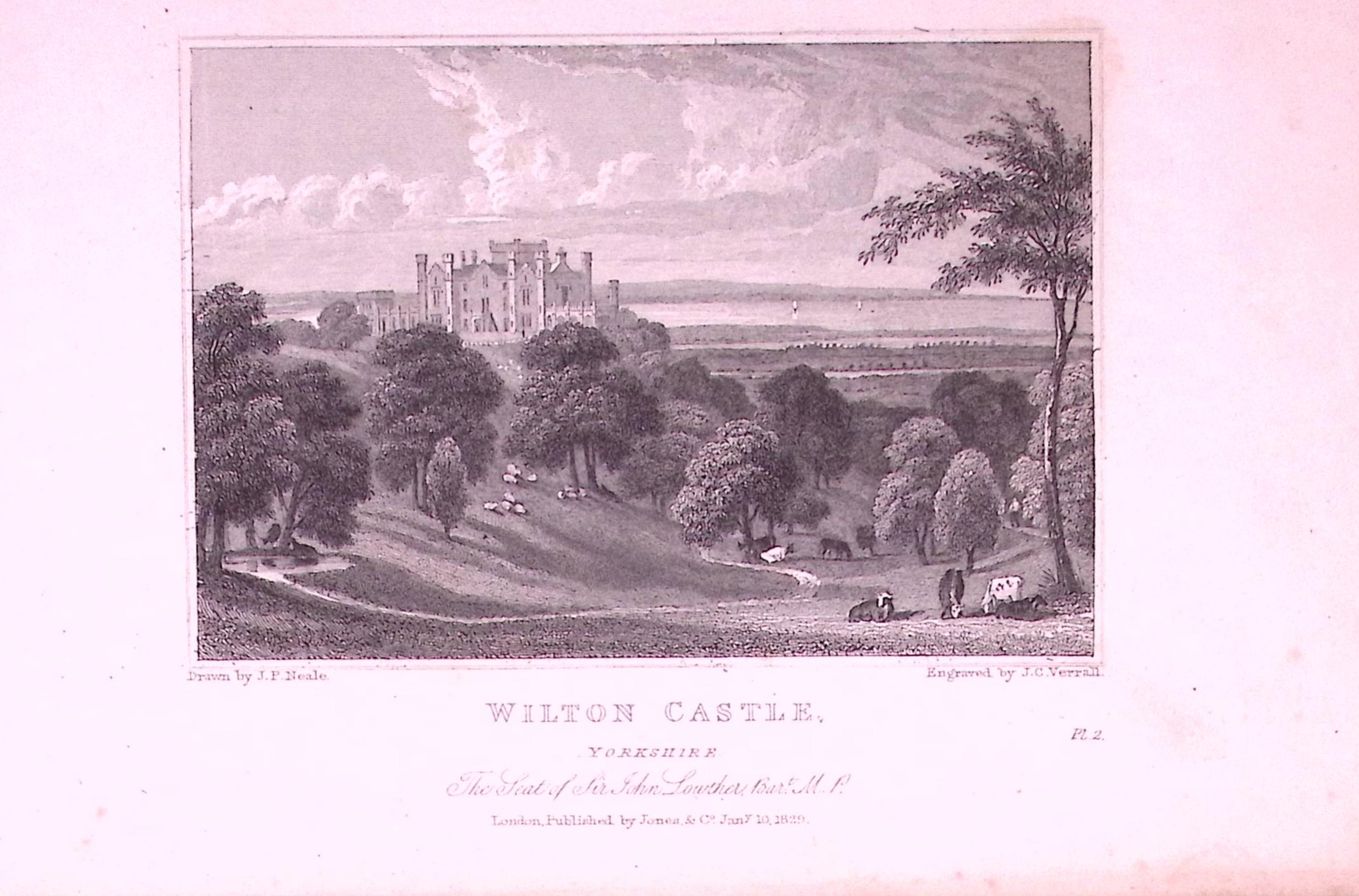 Wilton Castle Redcar Yorkshire Antique 197 Years-Old Engraving-12