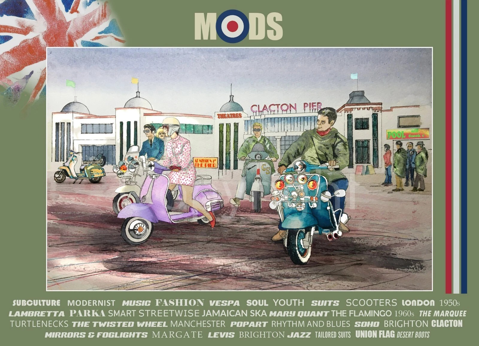 Mod Gathering Clacton Pier Nostalgic 1960's Scene Metal Wall Art