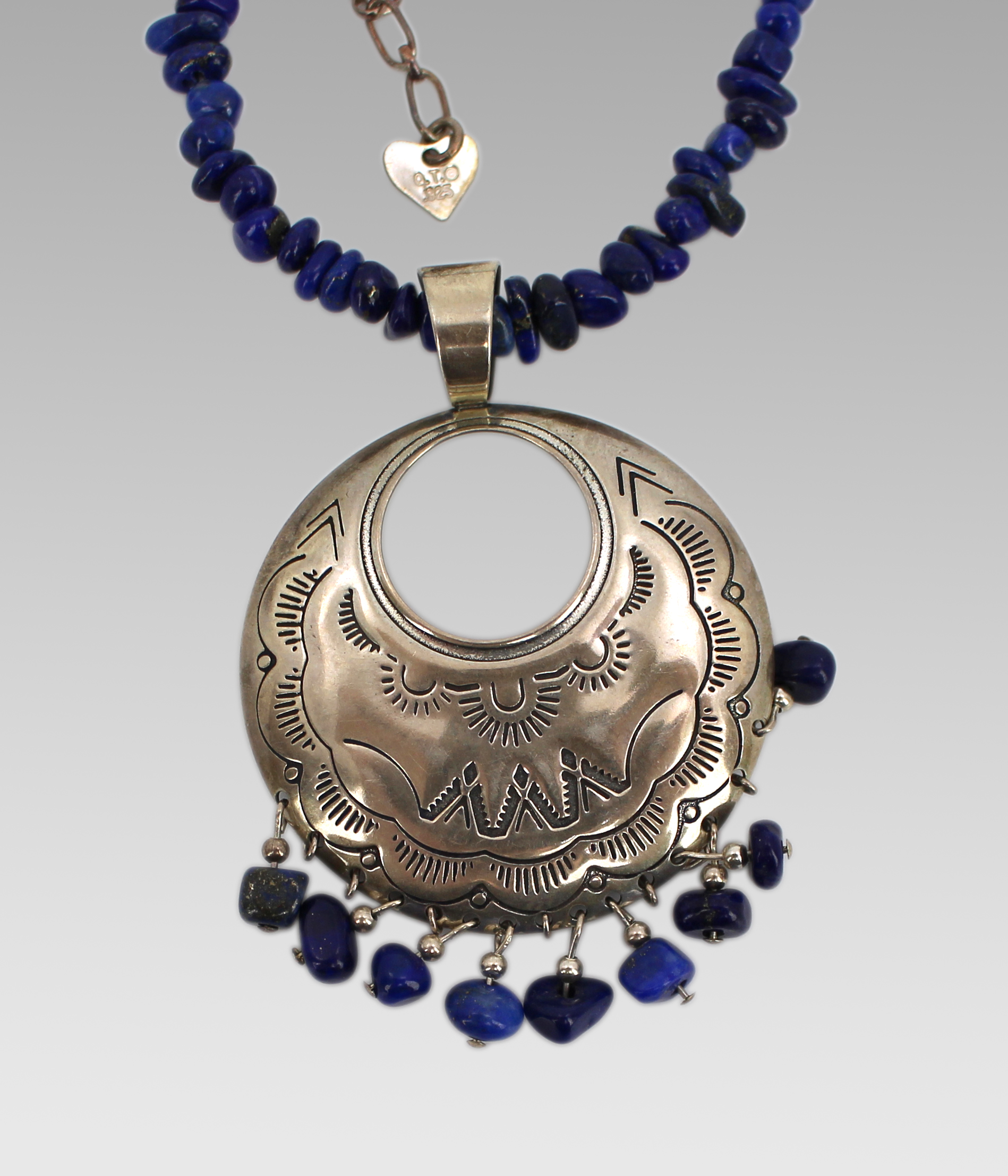 Vintage Lapis Lazuli Bead Necklace wih Sterling Silver Pendant