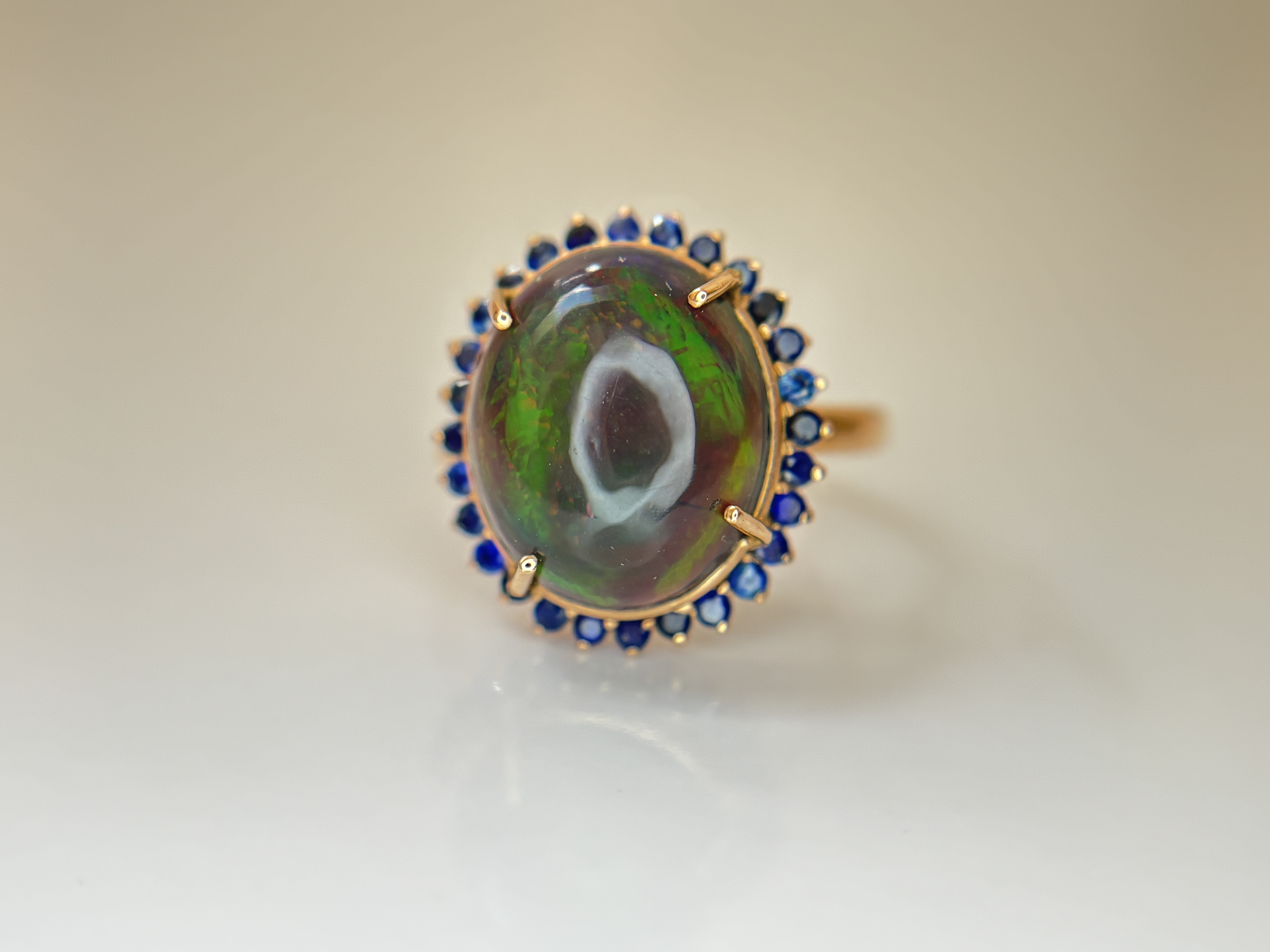 Beautiful Natural 3.40Ct Black Opal Ring With Natural Blue Sapphire and 18k Gold