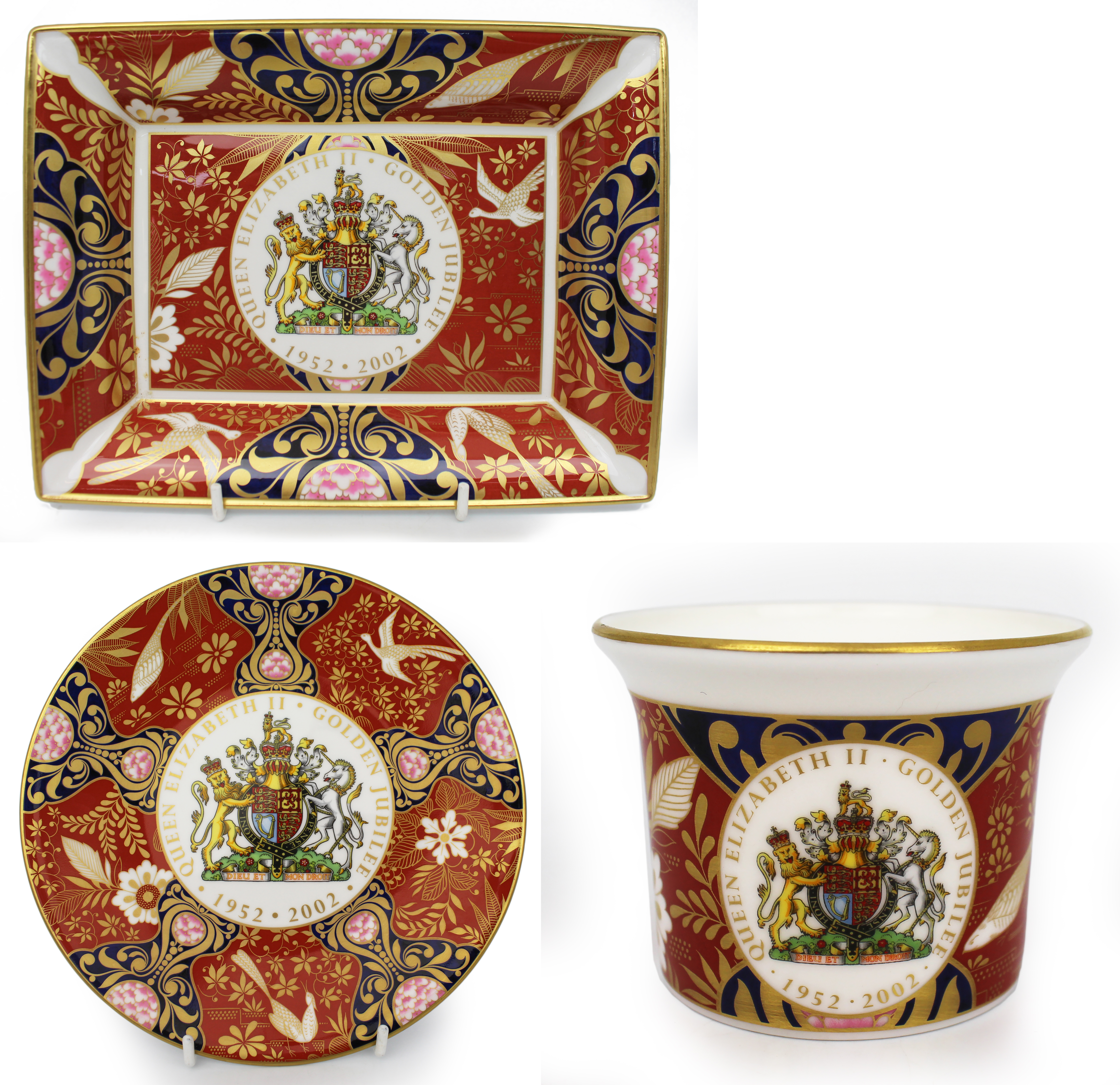 Collection of 3 Royal Worcester Queen Elizabeth II Golden Jubilee Pieces