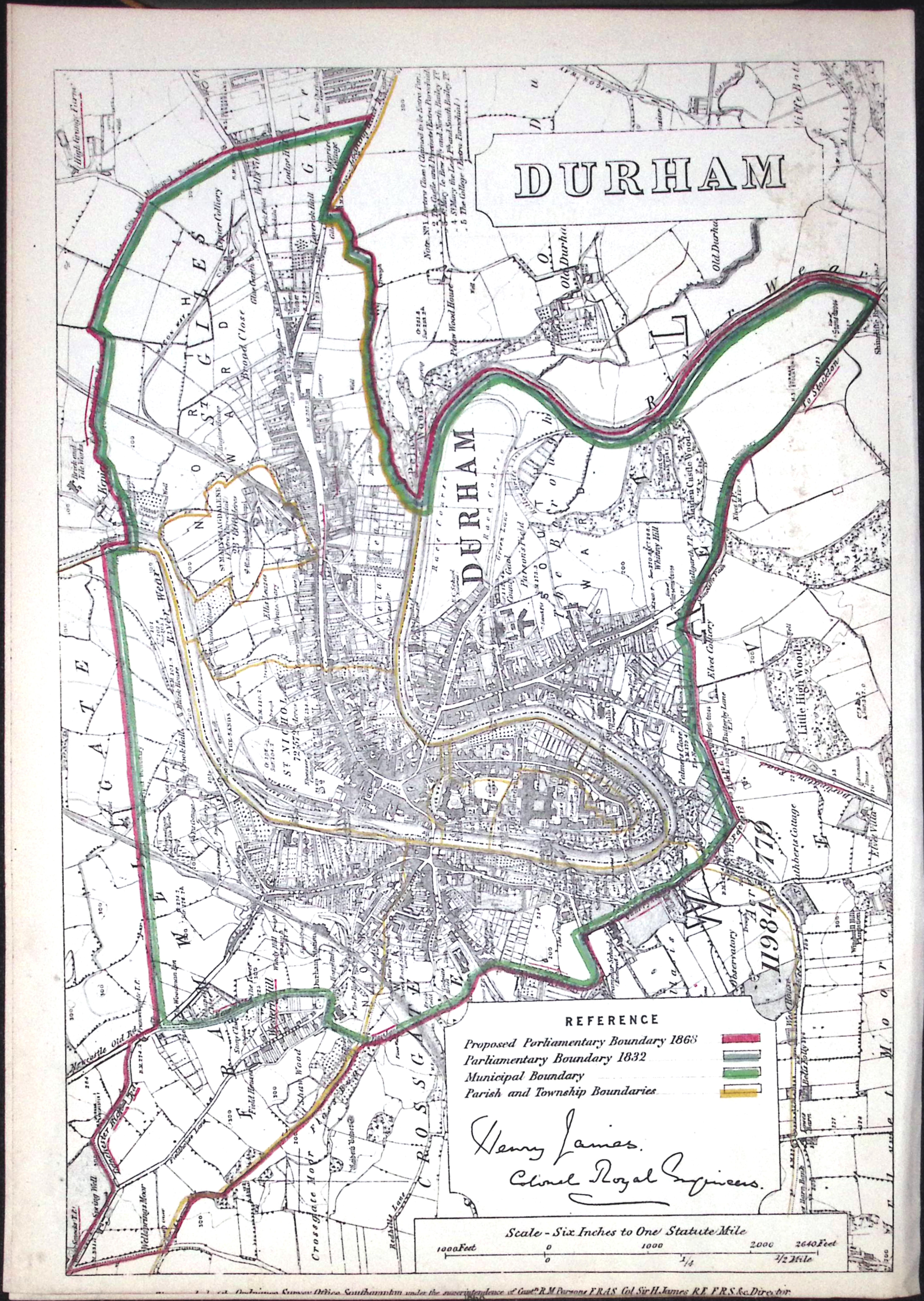 Durham Boundary Commission 157-Year-Old Coloured Scarce Antique Map.