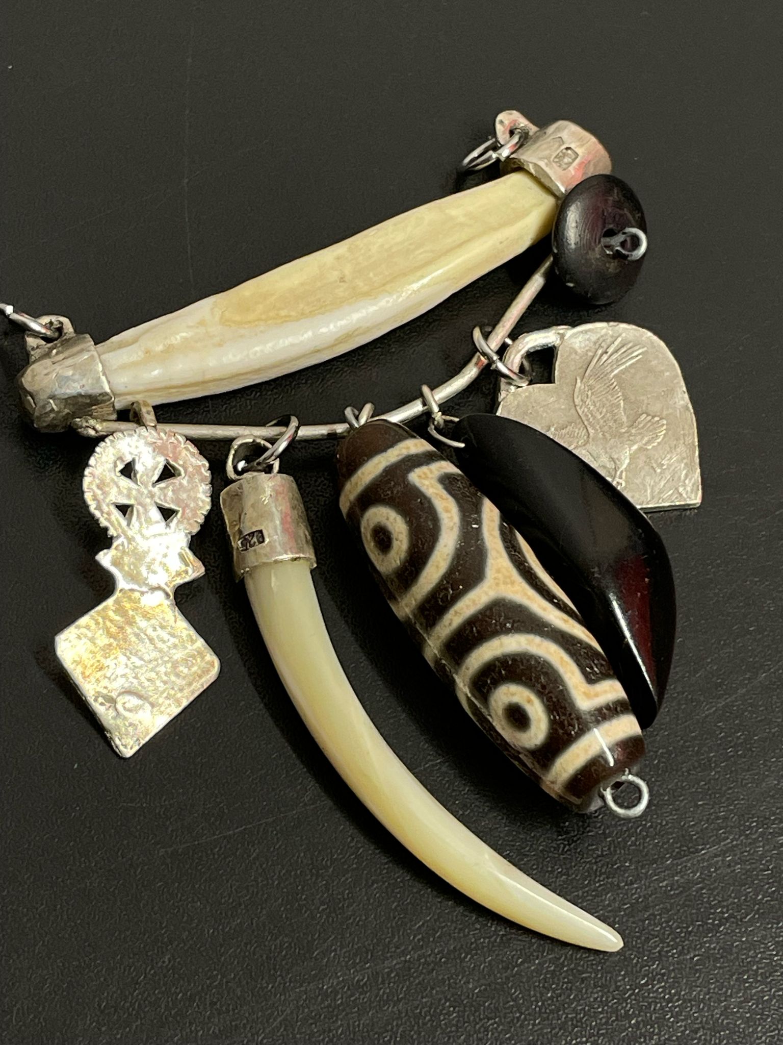 Antique Sterling Silver Pendant With Charms