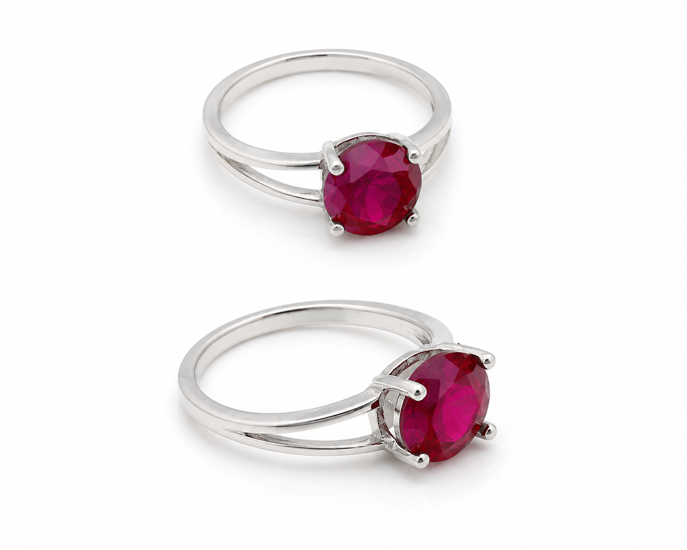 Ruby Corundum Solitaire Ring 8mm – Silver Tone Split Shank Ring