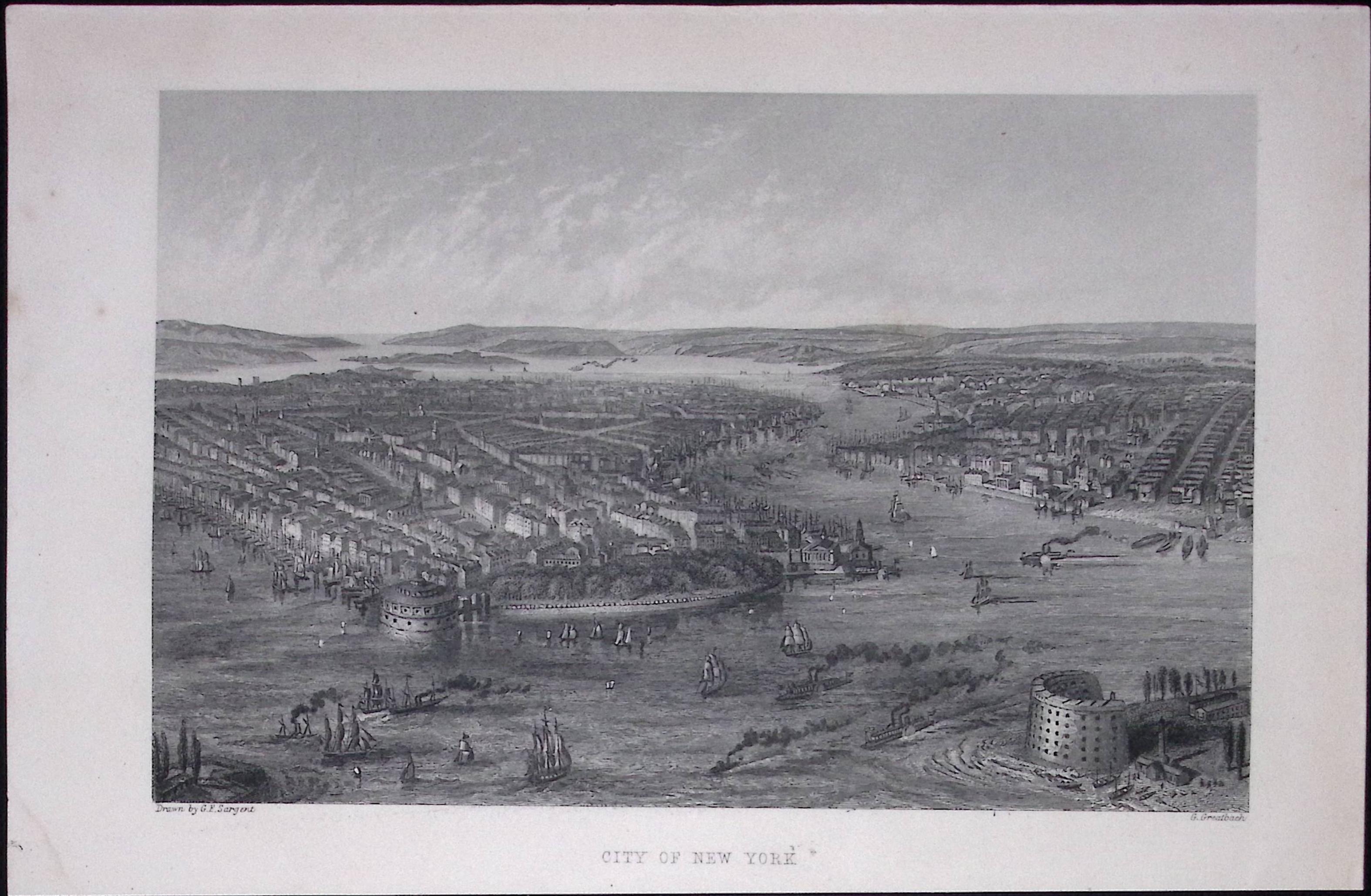 View of Early New York City Coloured Detailed 155 Years-Old Print-I-TR