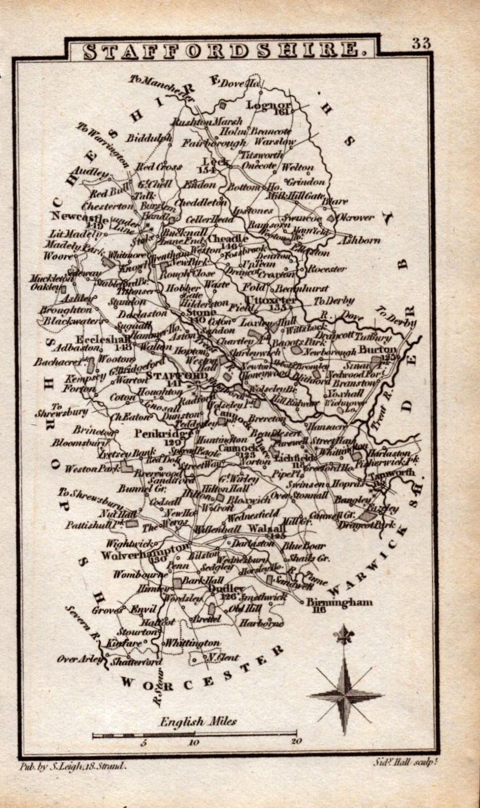 Staffordshire Antique Copper Engraved George IV Map by Sidney Hall.