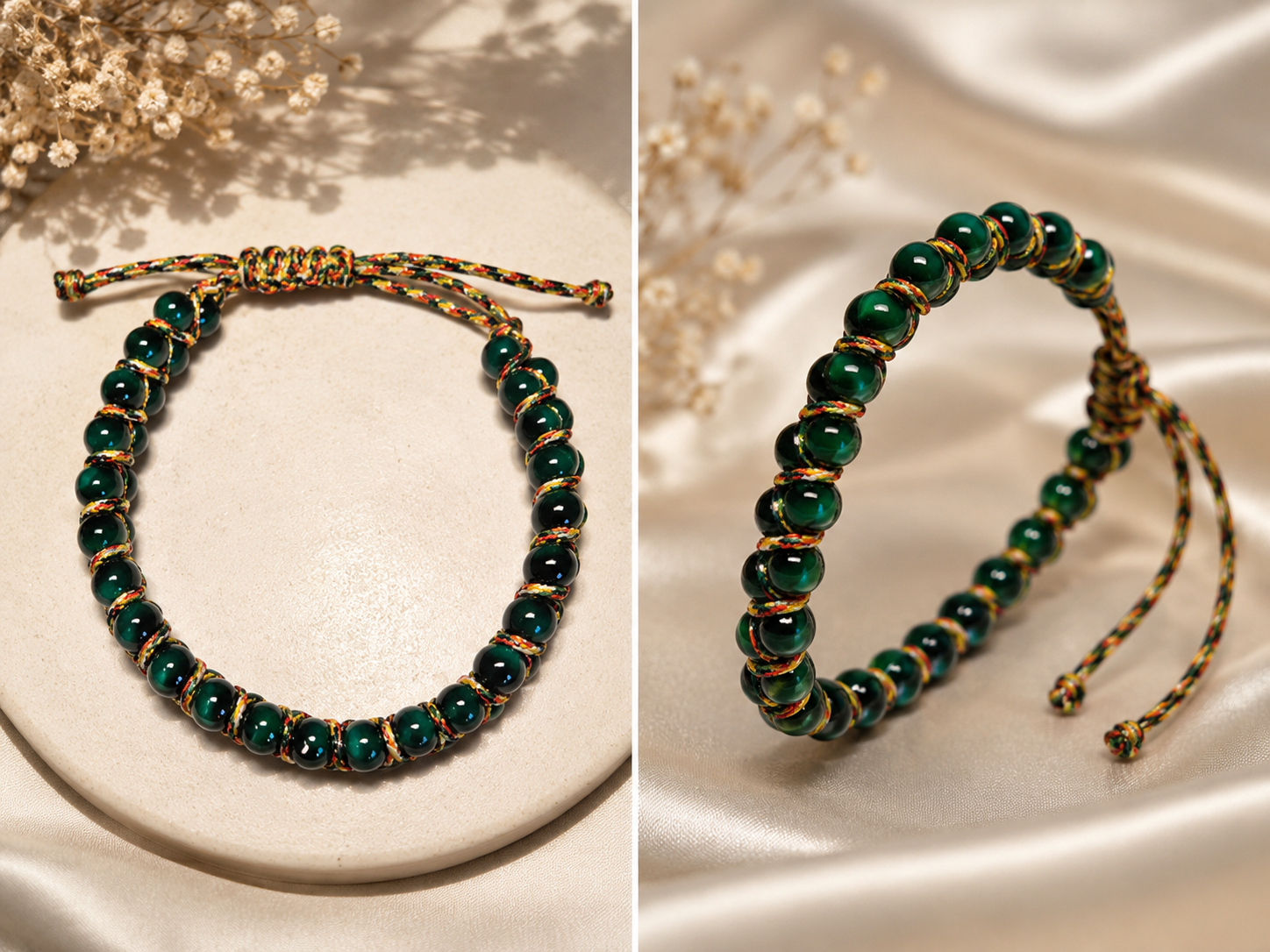 Handcrafted Green Stone Adjustable Bracelet – Bohemian Style