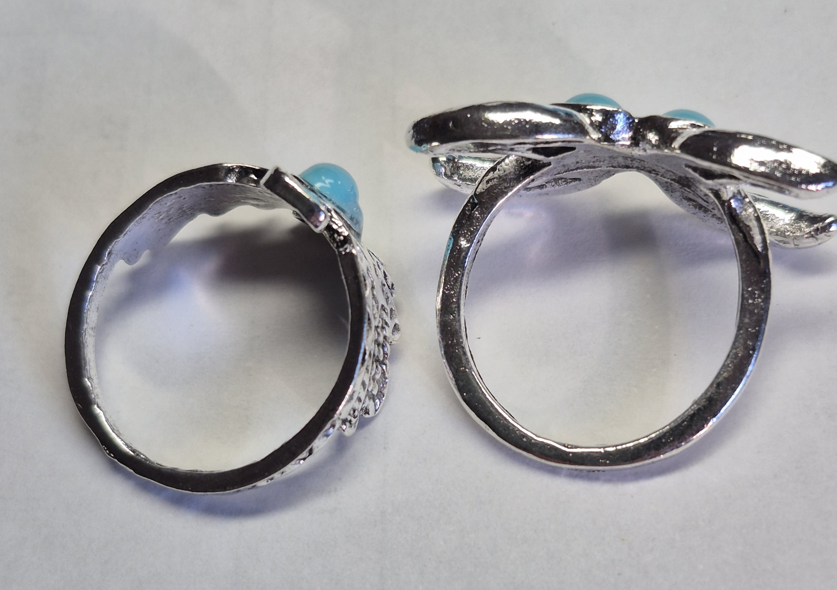 Vintage Style Silver Plated Ring With Turquoise-Coloured Cabochons – 5.6g