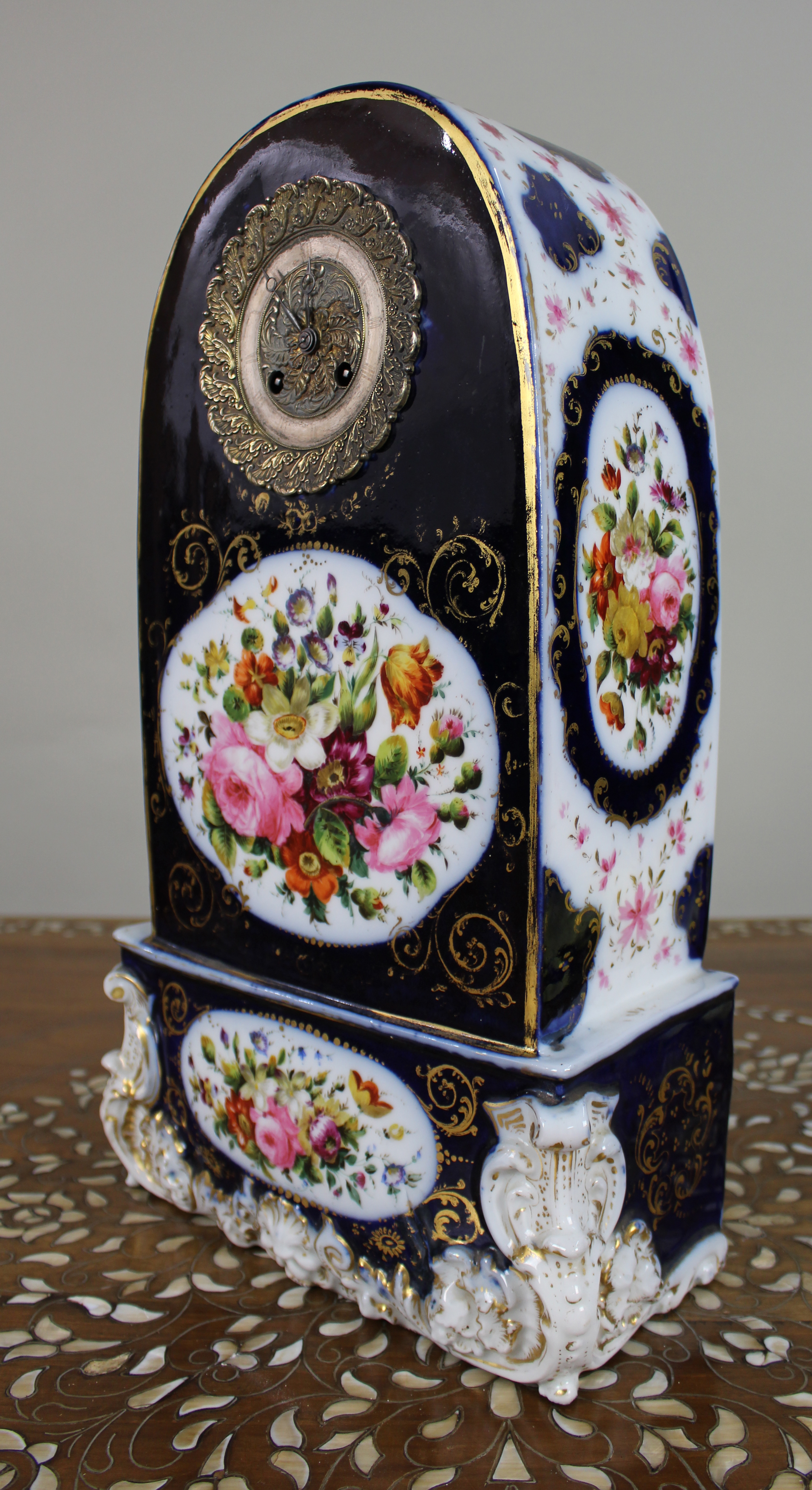 Mid-19th Century French Porcelain Rococo Revival Mantel Clock