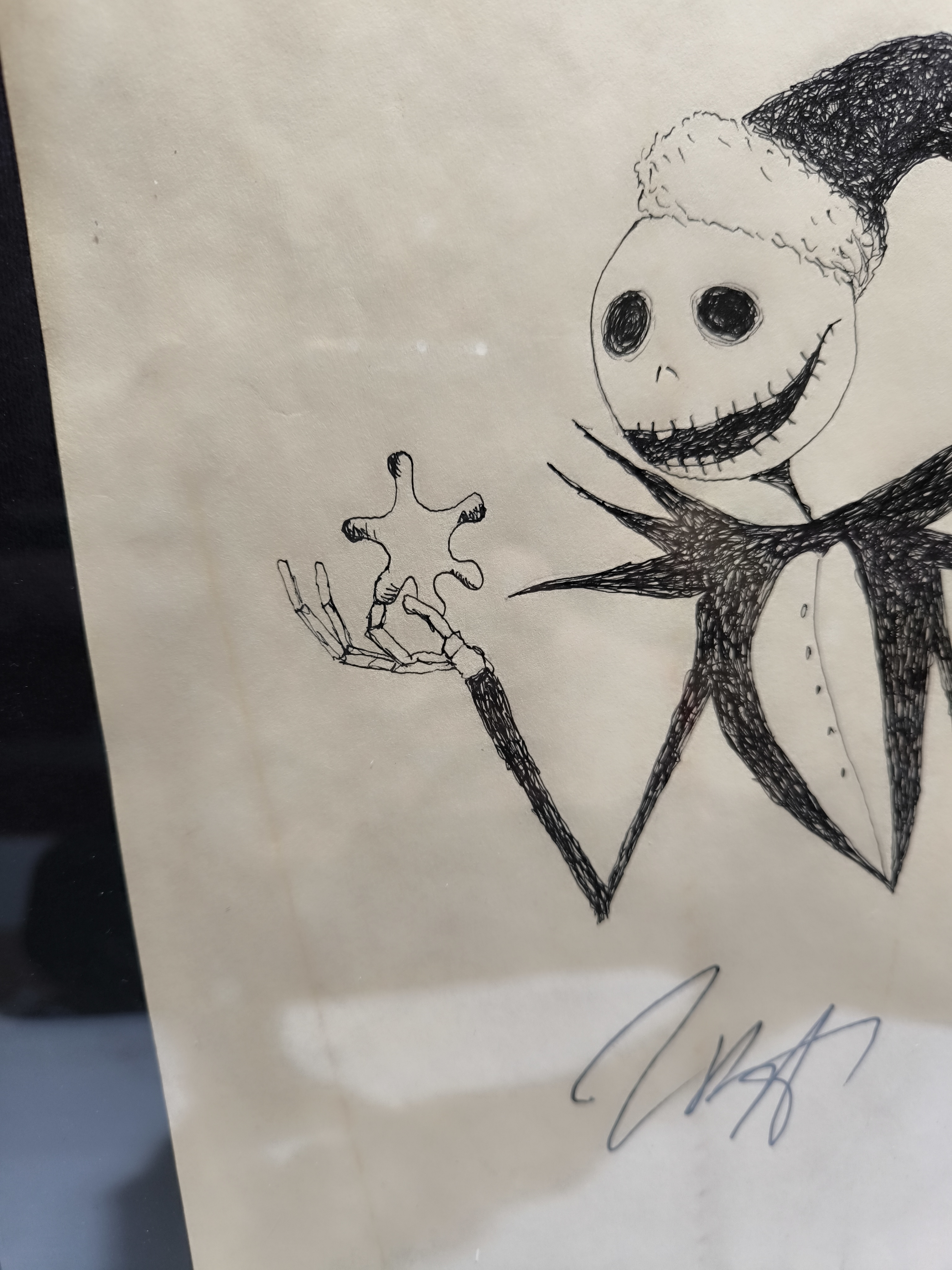 Tim Burton (attr) drawing of Jack Skellington A Nightmare Before Christmas Signed Framed