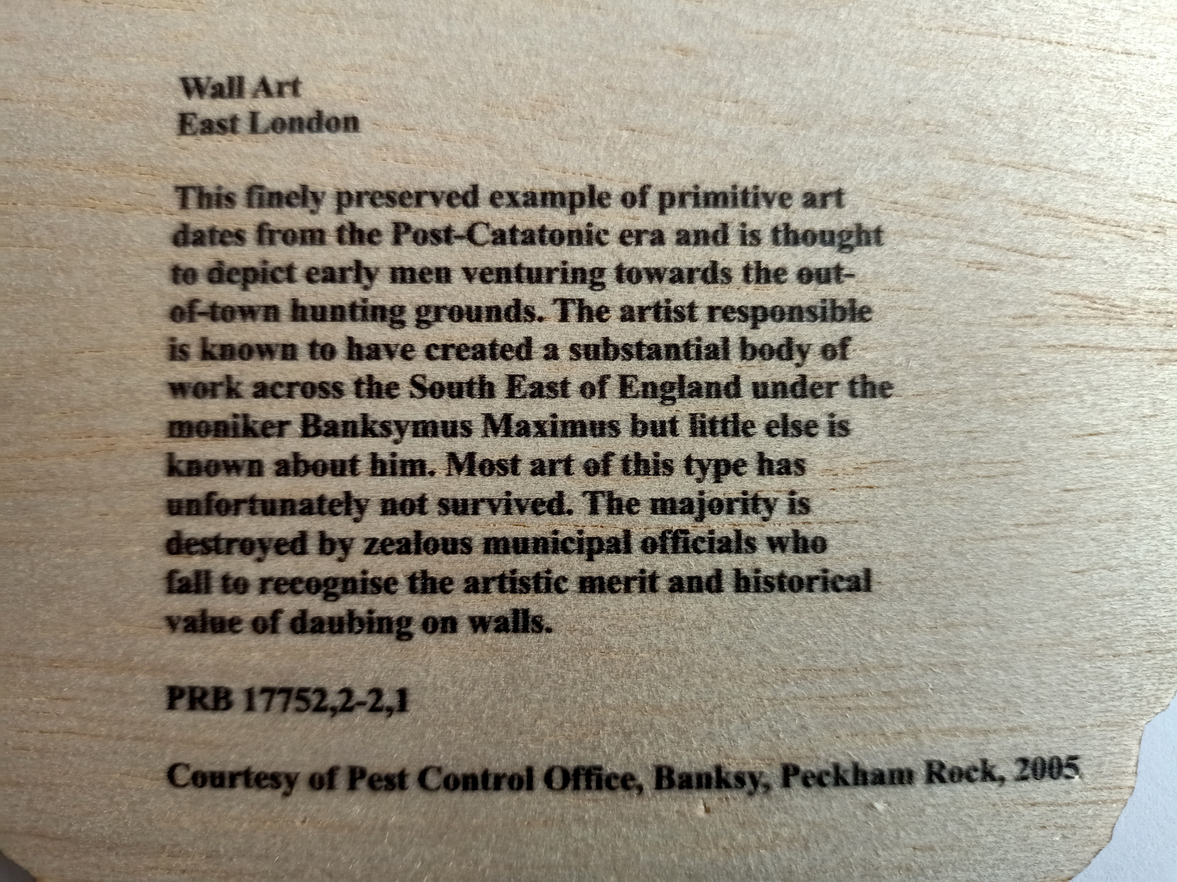 Banksy Peckham Rock Wooden Postcard British Museum (#0516)