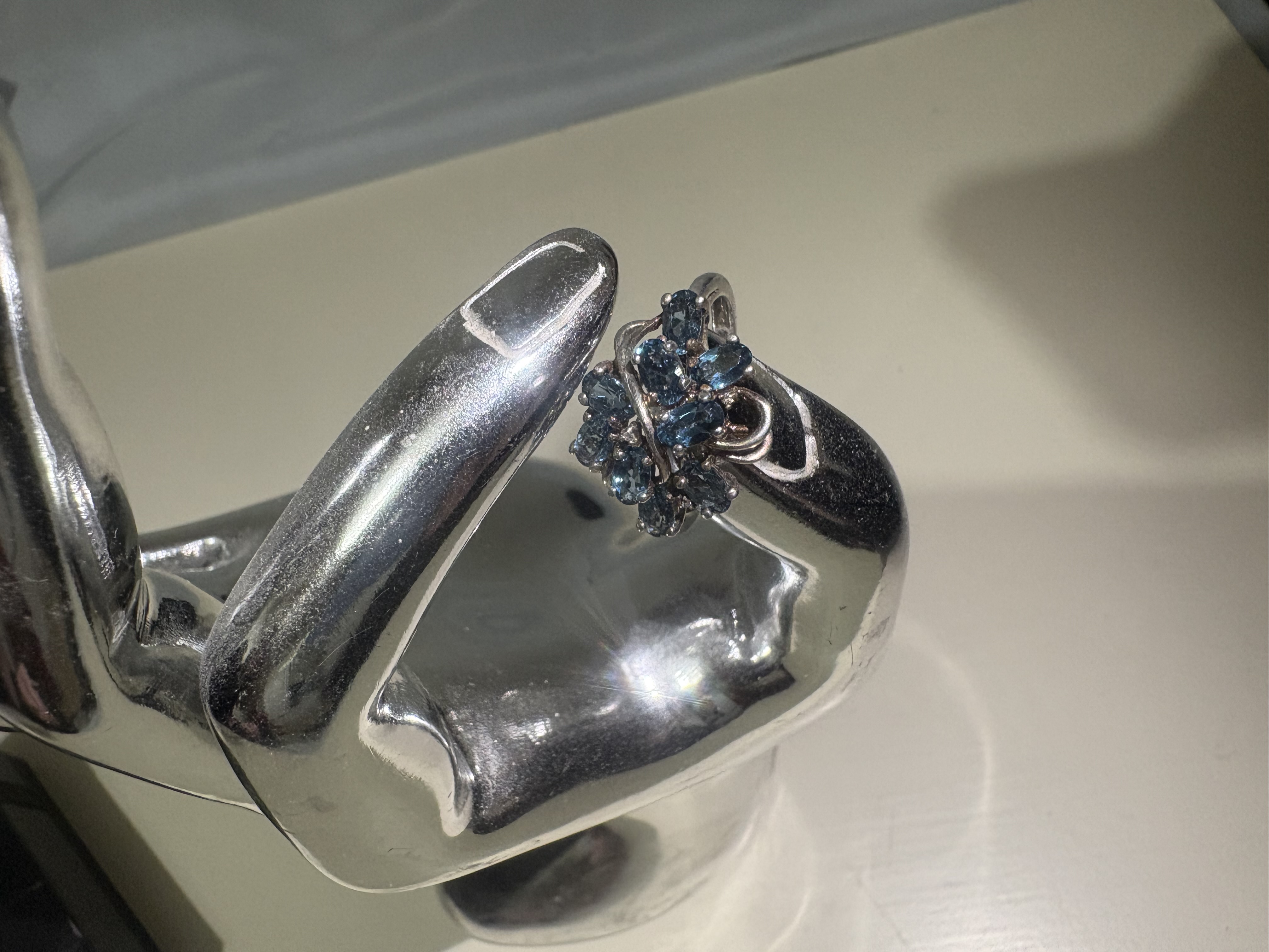 Silver Ring With Blue Stones, 4 grams, Q/R