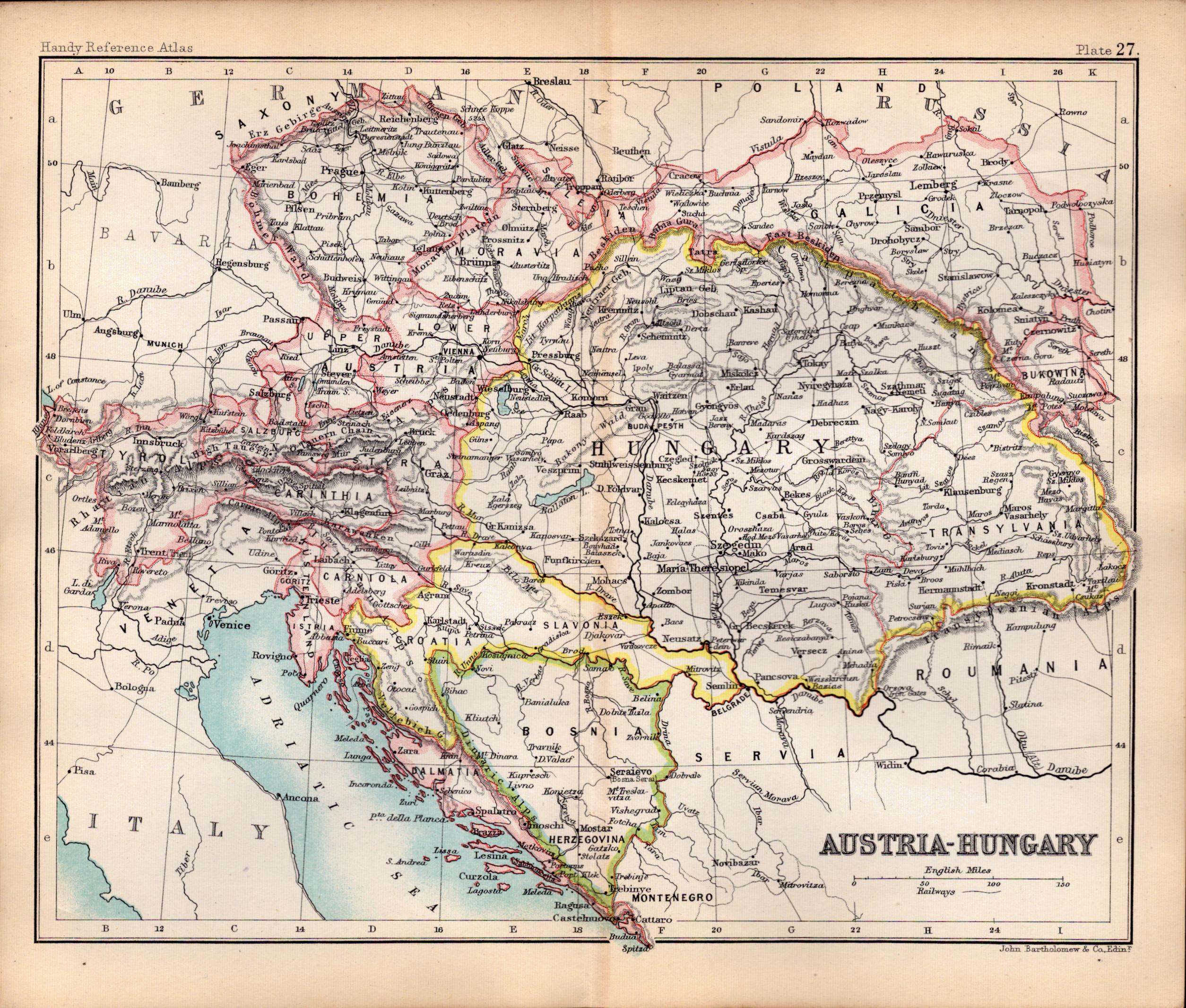 Austria-Hungary  Double Sided Victorian Antique 1898 Map.